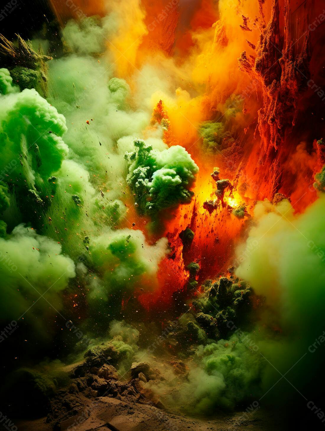Explosão de cores verde e laranja