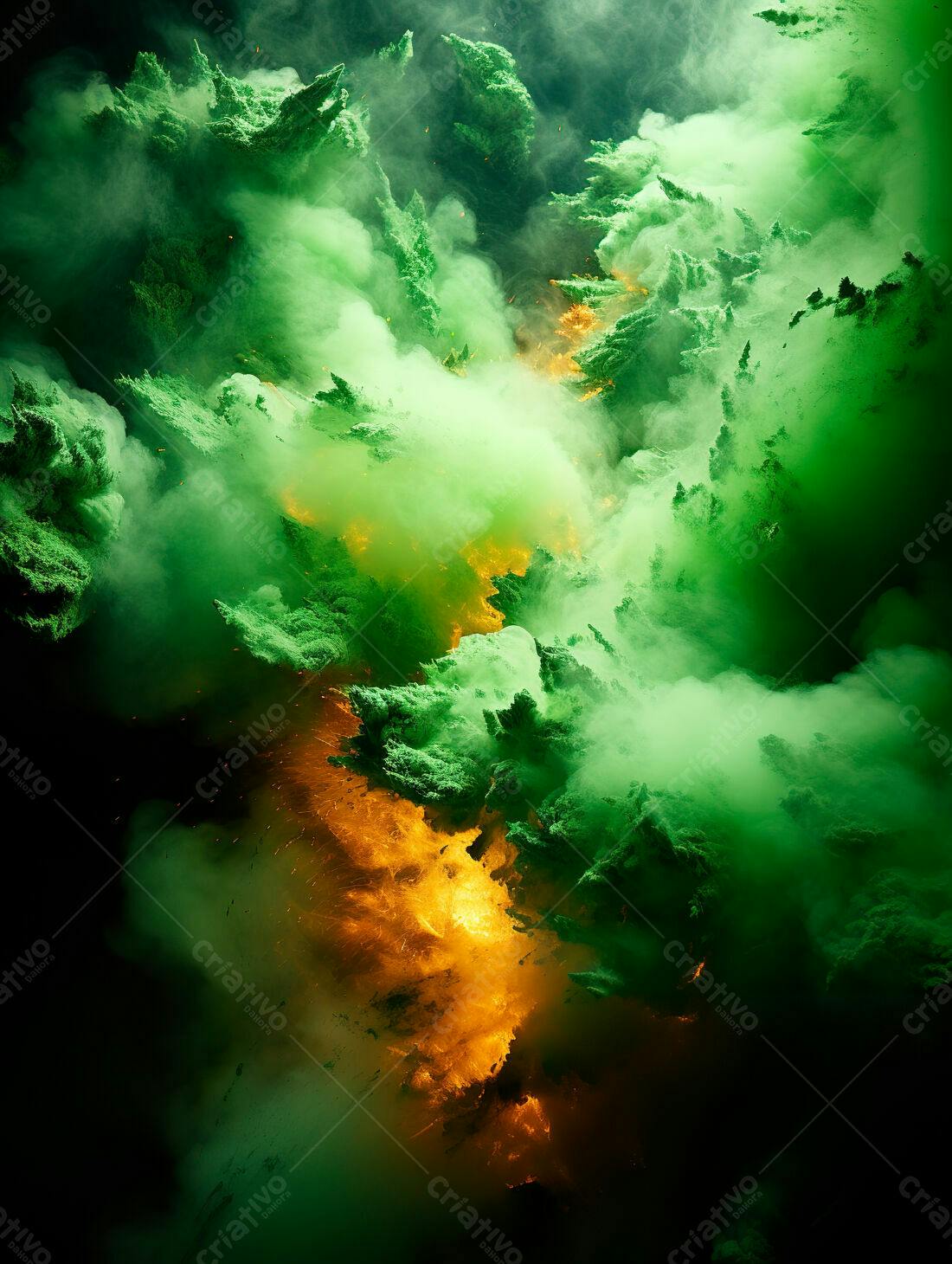 Explosão Verde e Laranja Abstrata