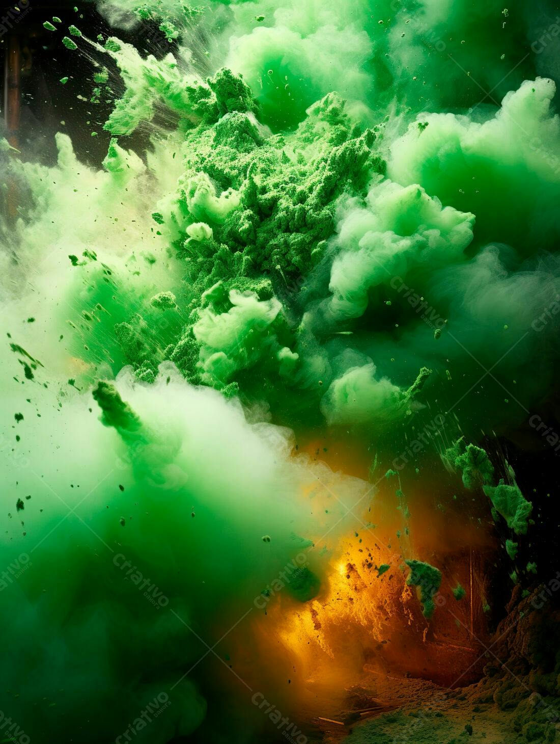 Explosão Verde e Laranja Abstrata