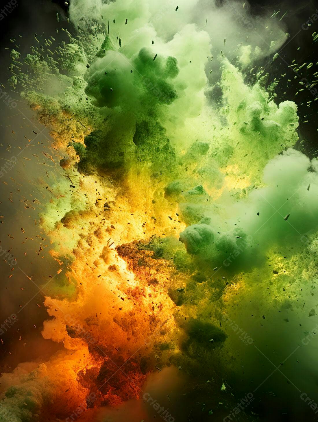 Explosão de cores verde e laranja