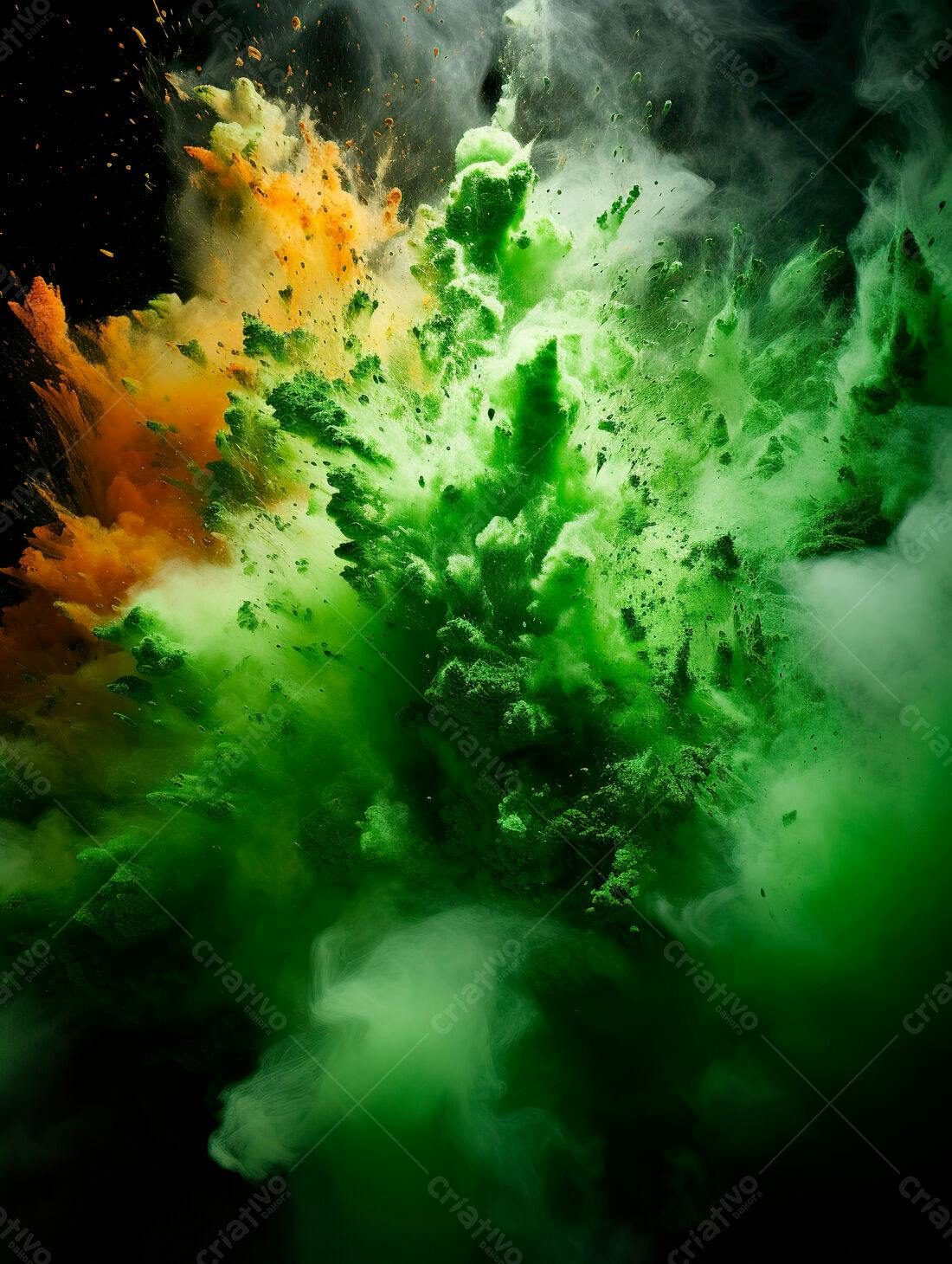 Explosão de pó colorido verde e laranja