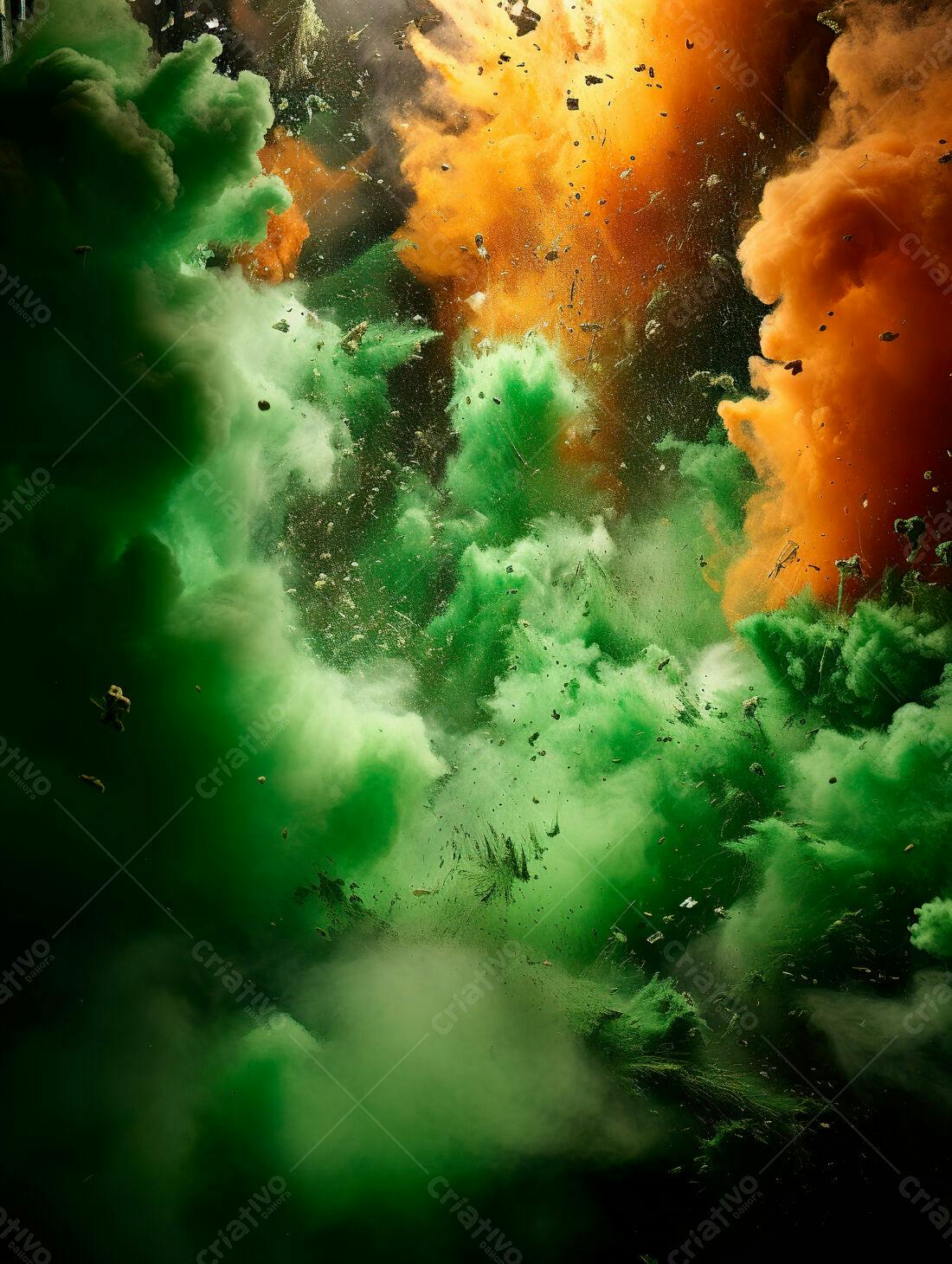 Explosão de cores verde e laranja