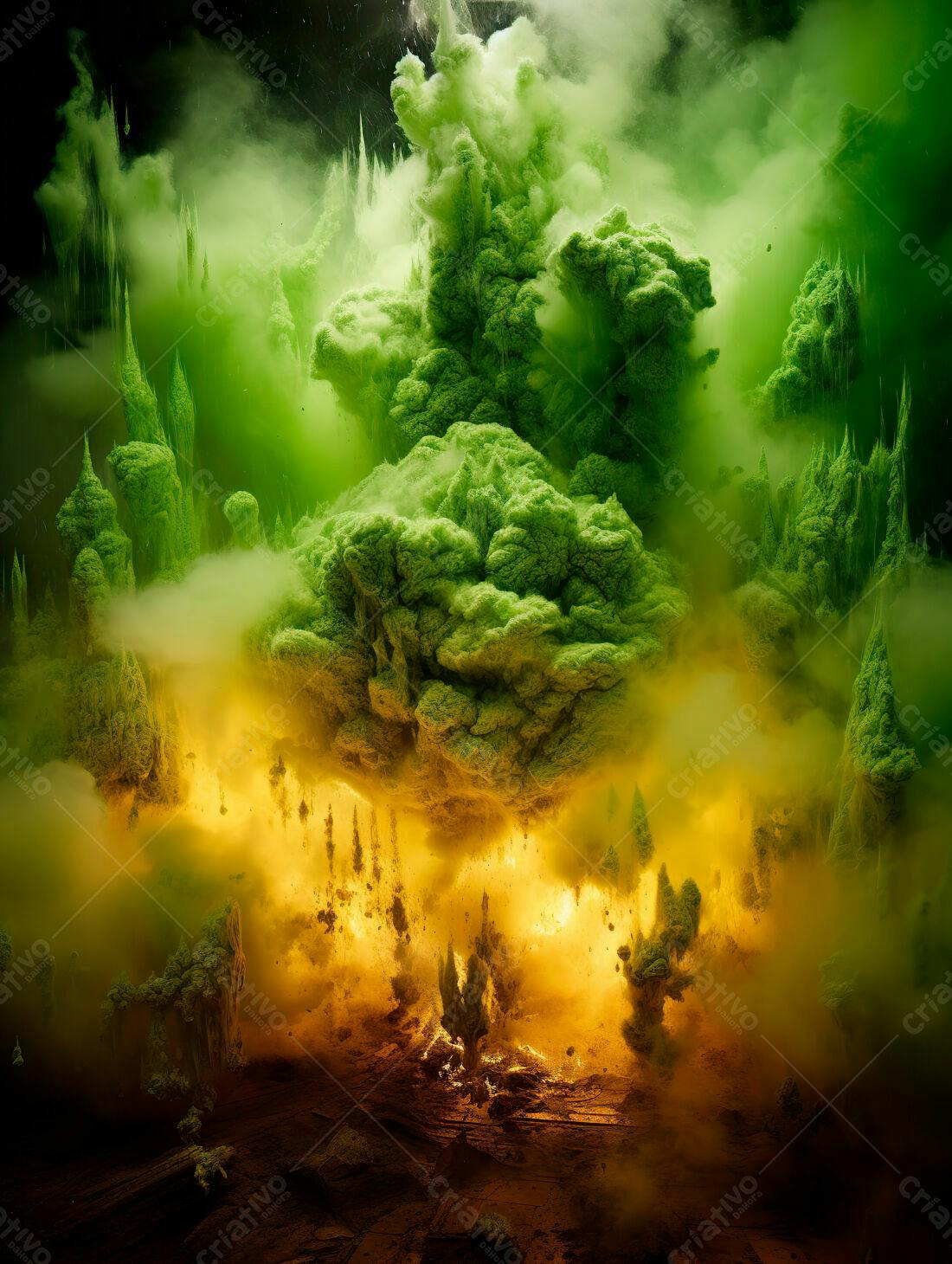 Explosão Verde e Amarela Abstrata