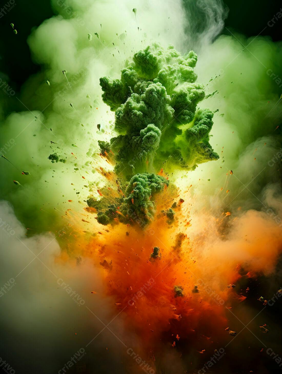 Explosão de cores verde e laranja