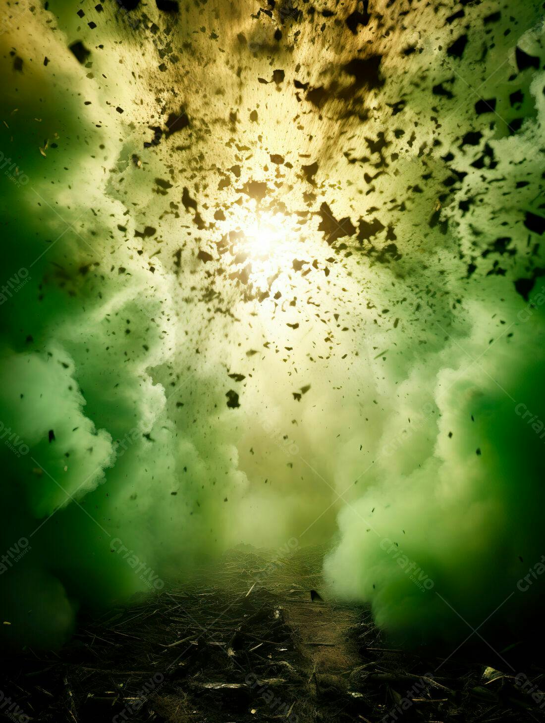 Explosão Verde Escuro com Partículas