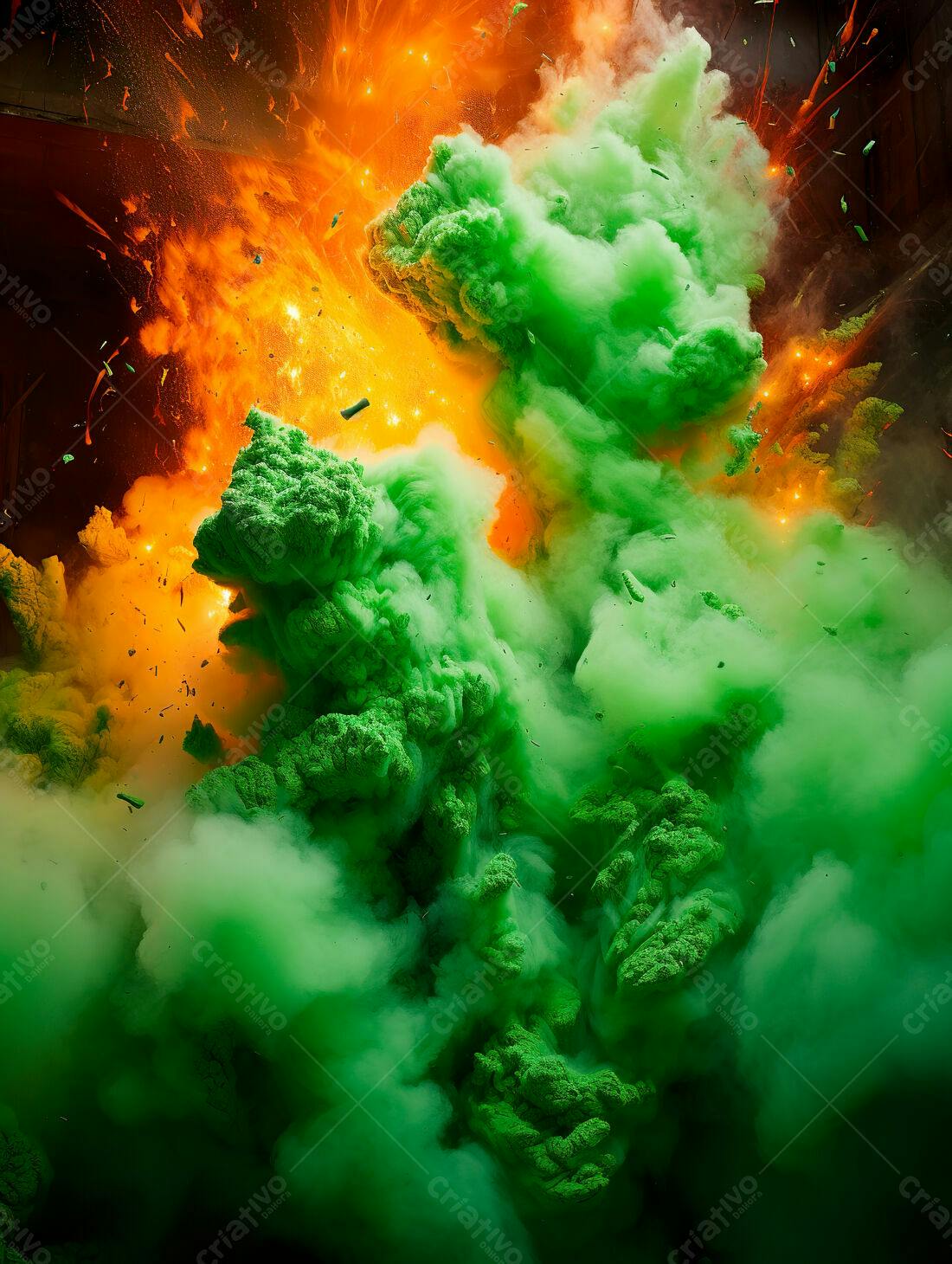 Explosão de cores verde e laranja