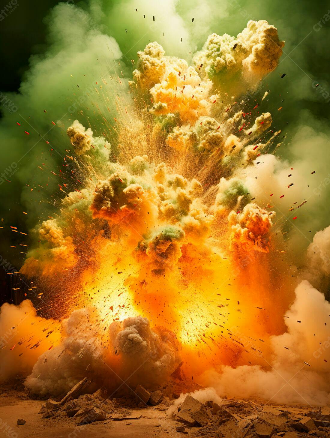 Explosão de cores vibrantes em destroços