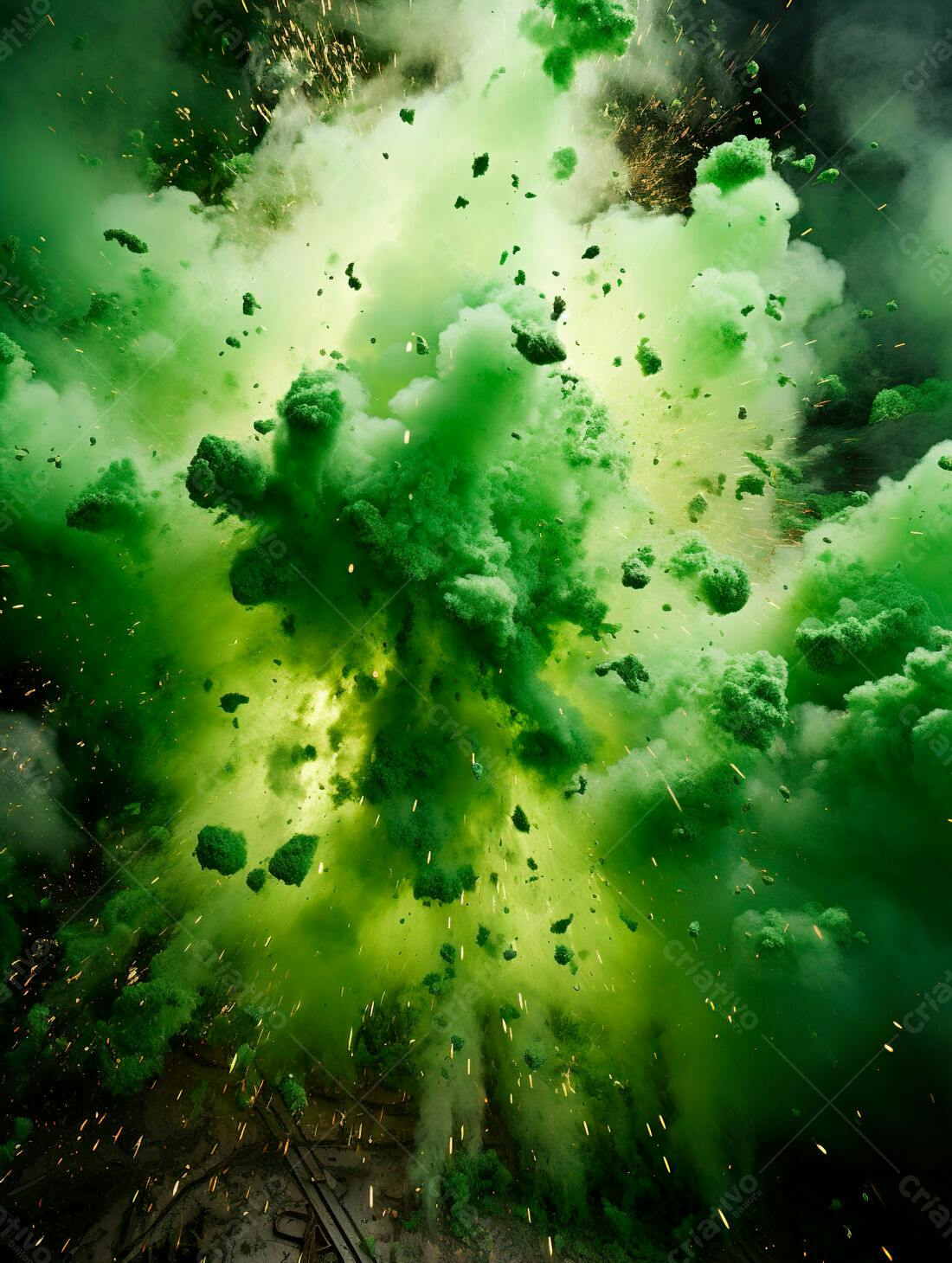 Explosão verde intensa de tinta