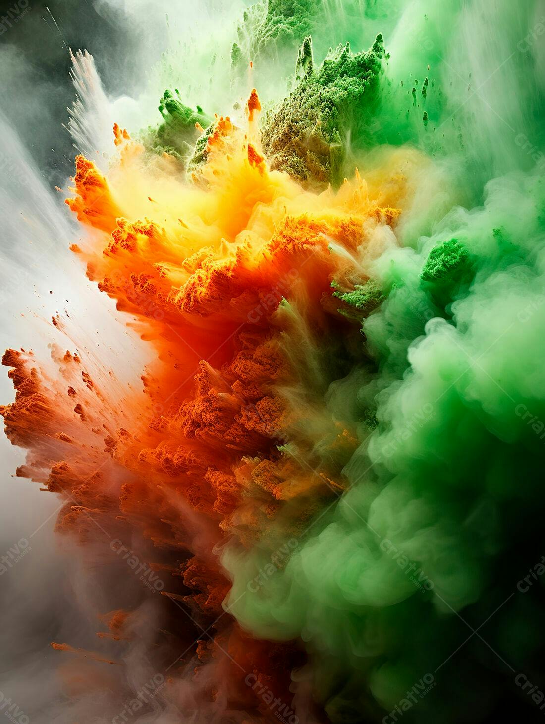 Explosão de cores laranja verde e branca