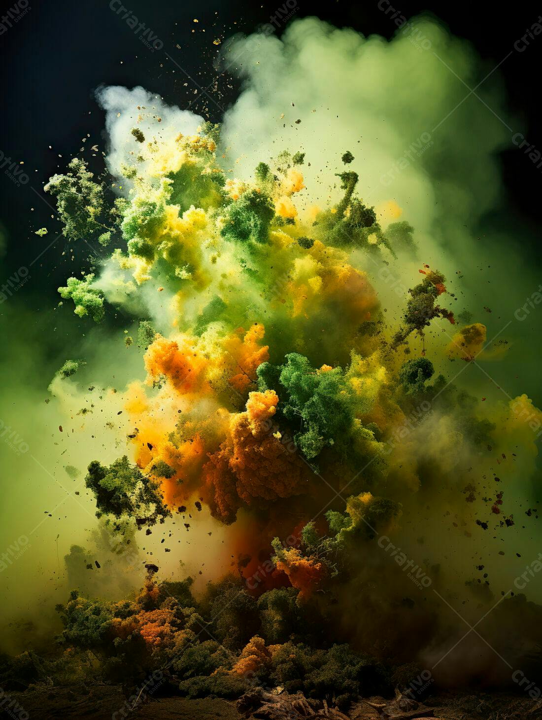 Explosão de cores vibrantes em tons verdes e amarelos