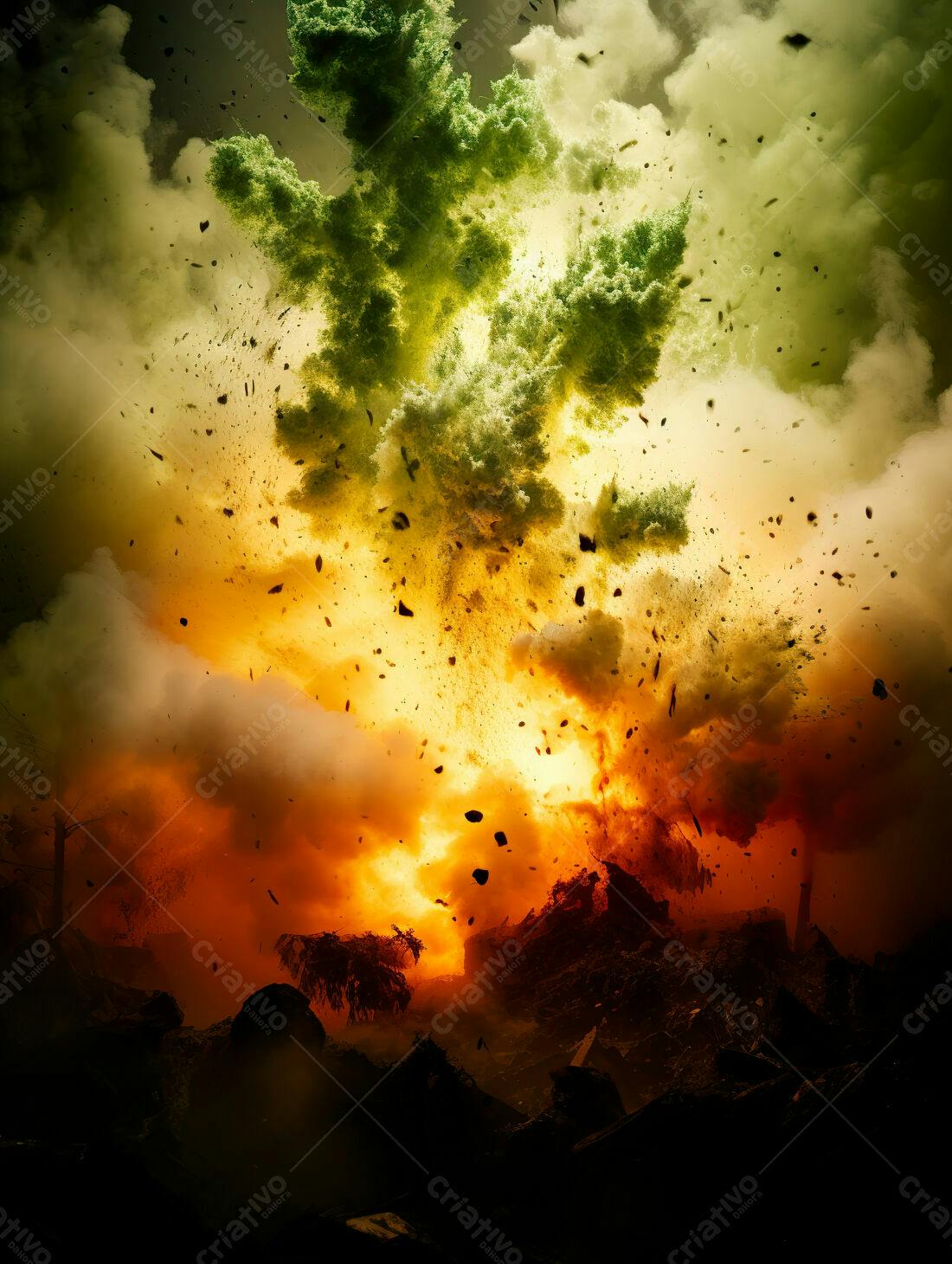 Explosão Verde e Laranja Destrutiva
