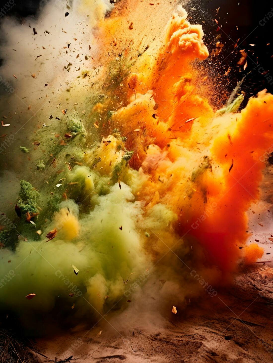 Explosão de cores vibrantes em tons laranja e verde