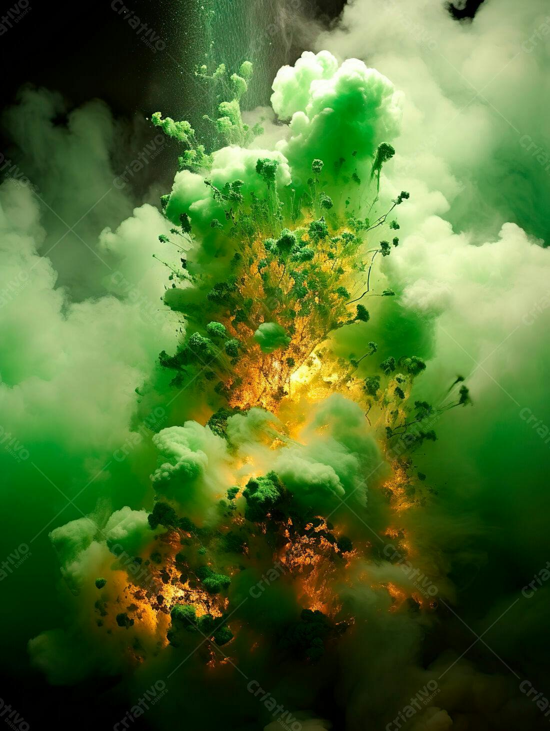 Explosão Verde e Amarela Abstrata
