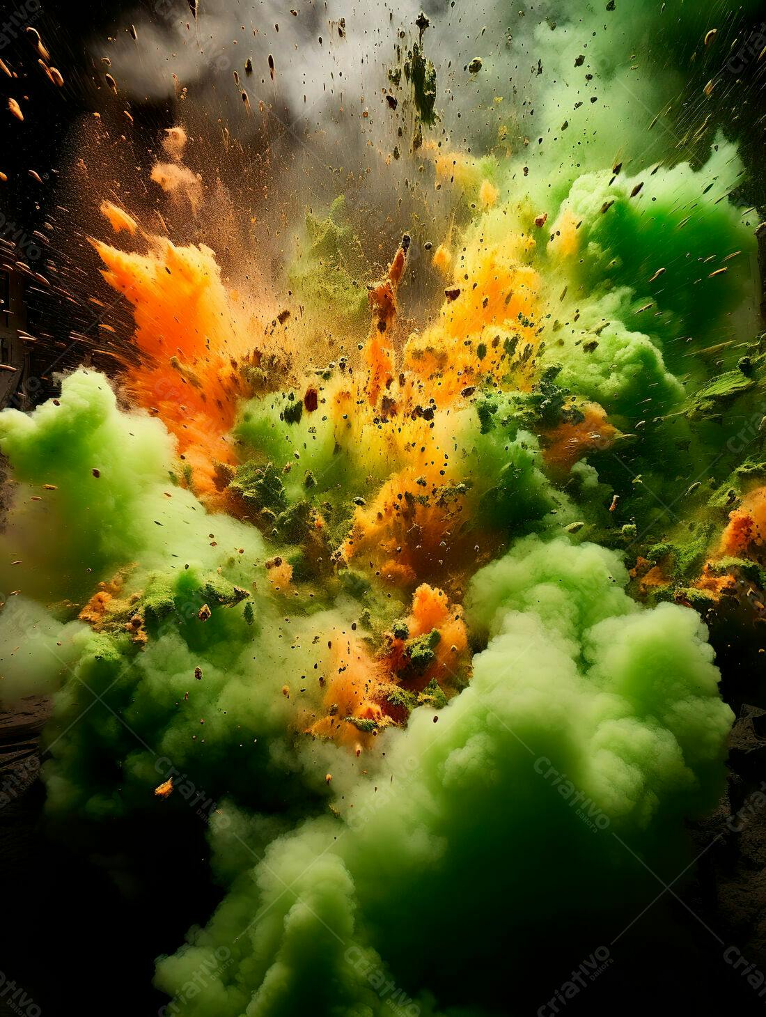 Explosão de cores verde e laranja