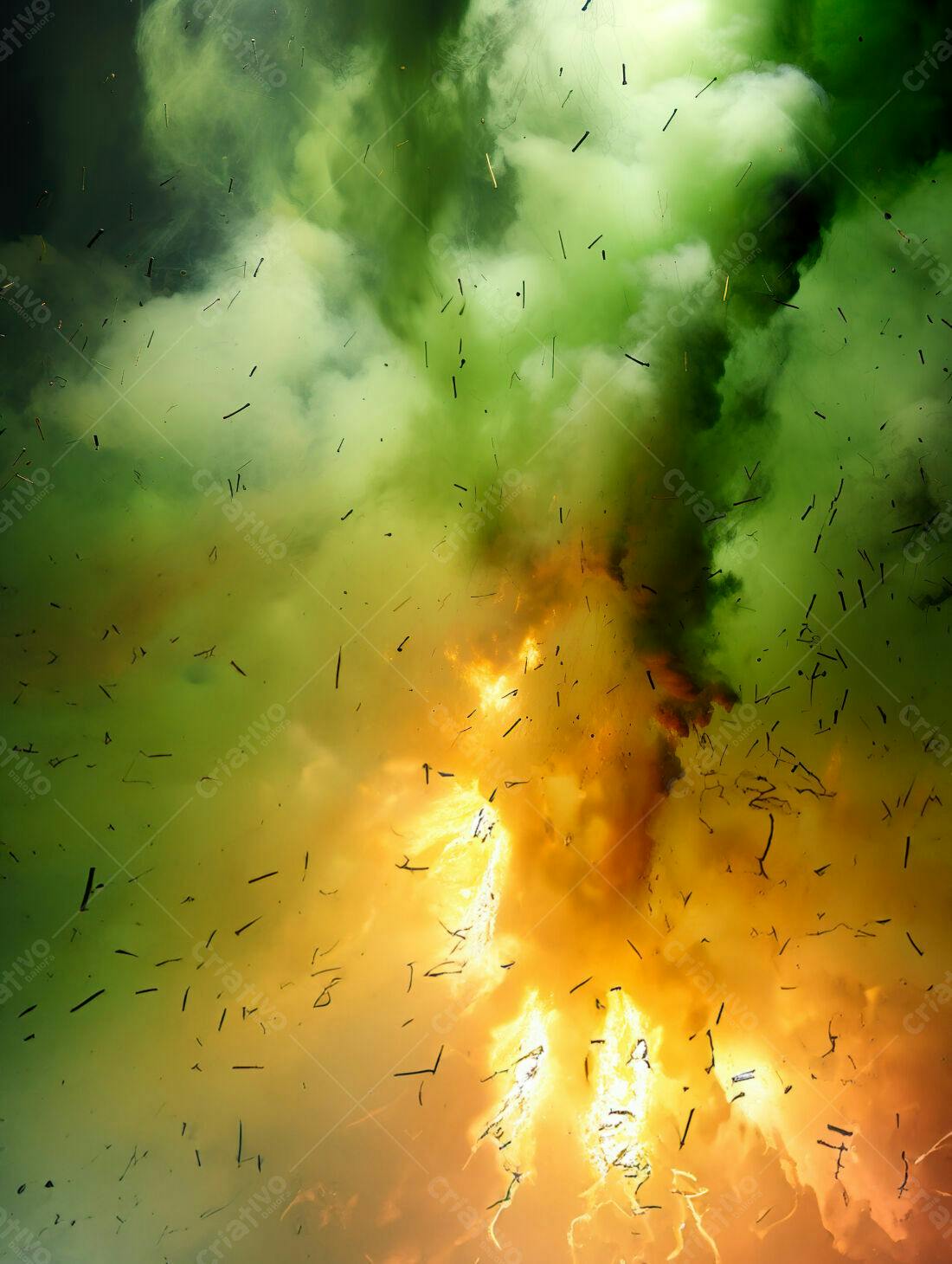 Explosão de fogo verde e amarelo