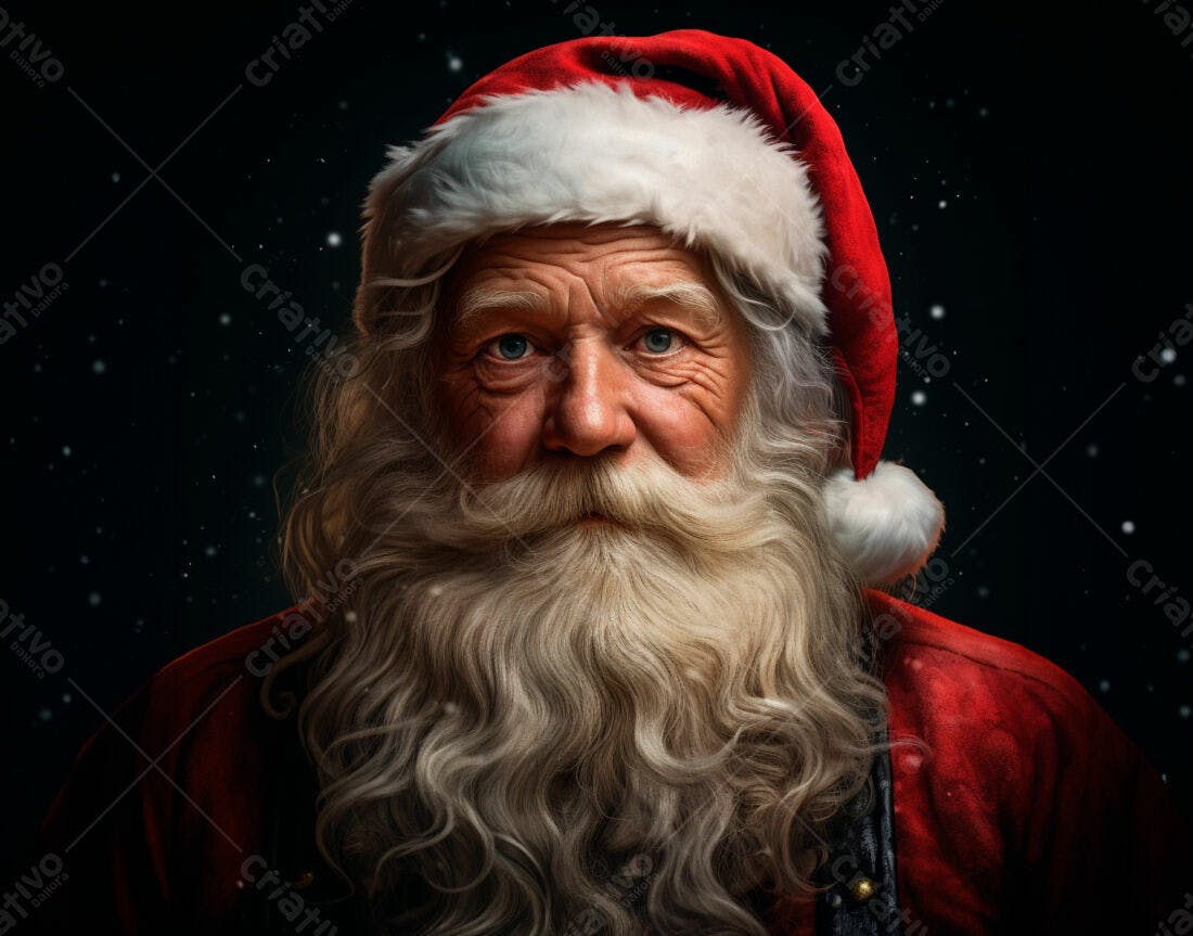 Papai Noel sorridente com barba branca e chapéu vermelho