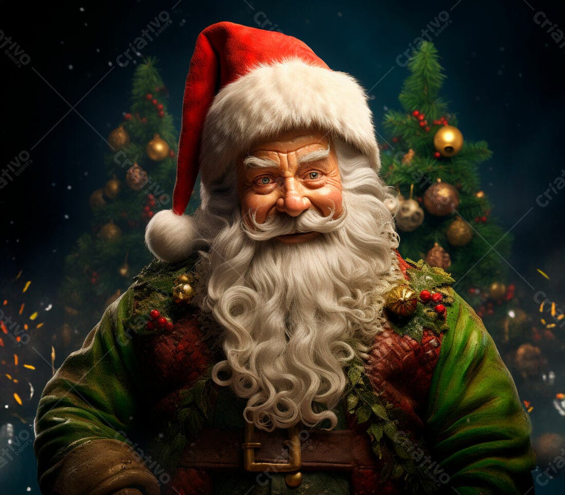Papai Noel sorridente Natal árvore fundo