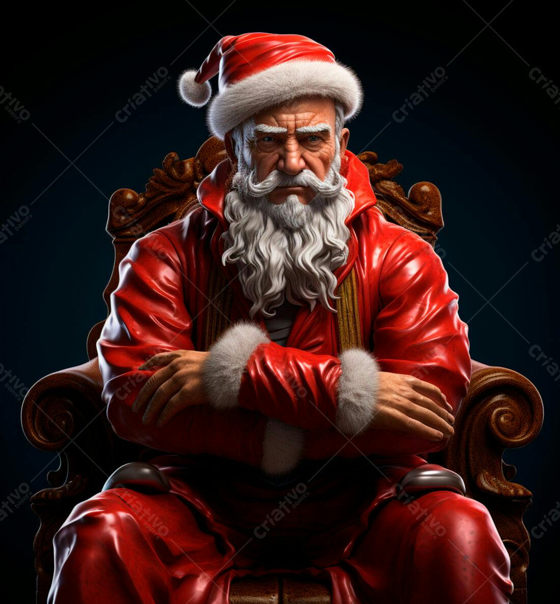 Papai Noel sério em trono natalino
