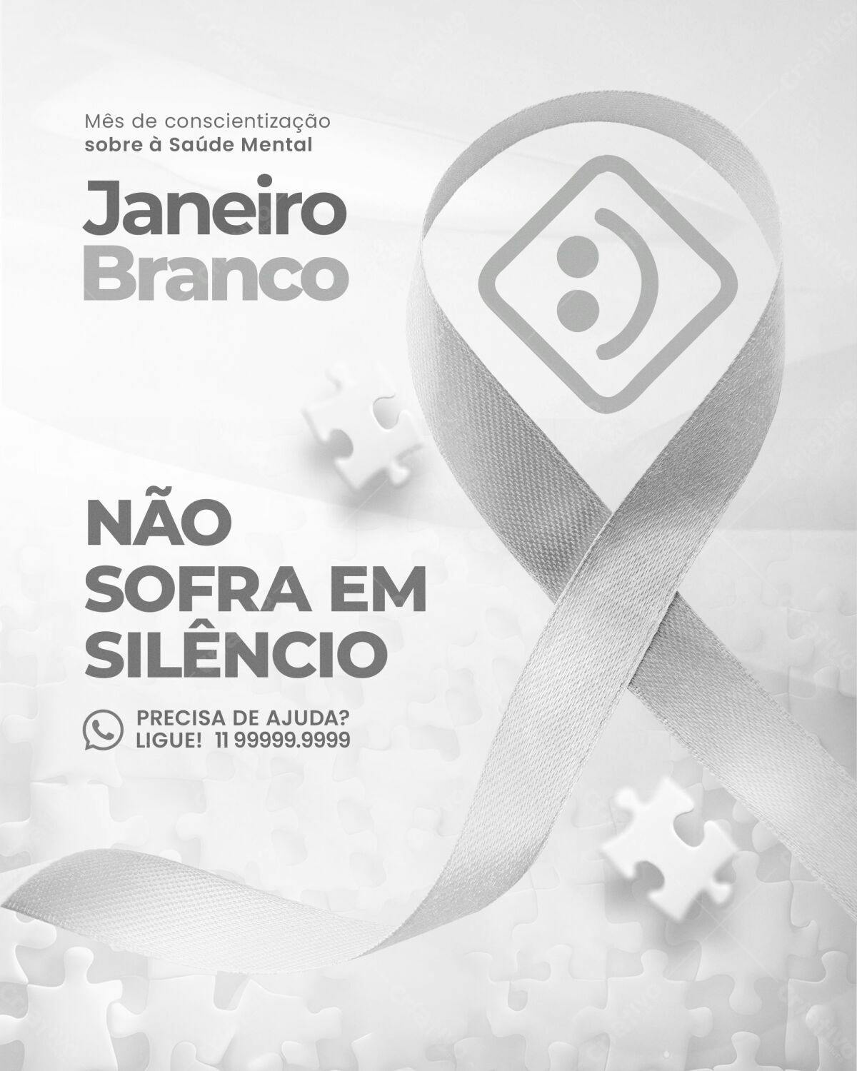 Flyer Janeiro Branco Saúde Mental PSD Editável