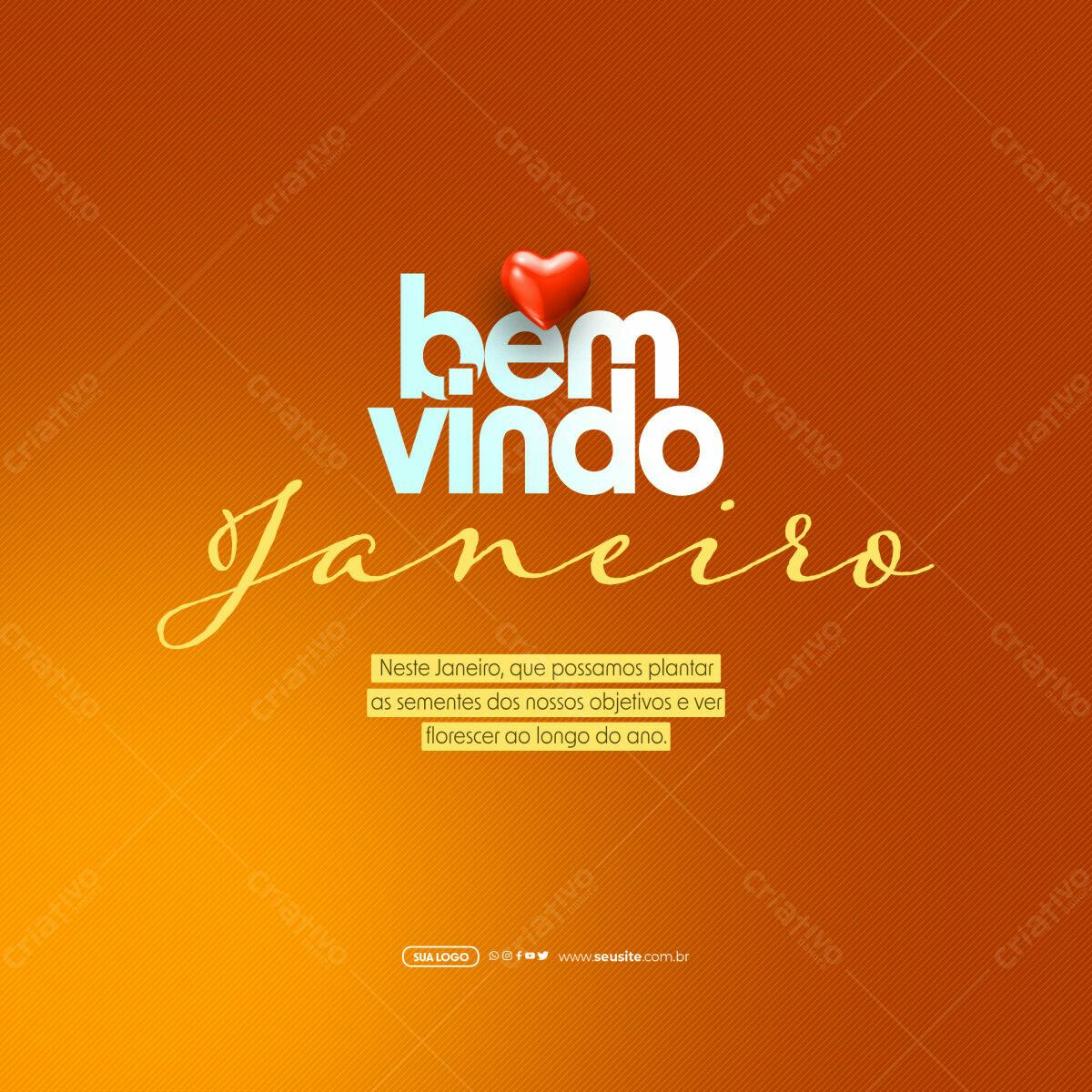 Postagem Boas Vindas Janeiro PSD Editável