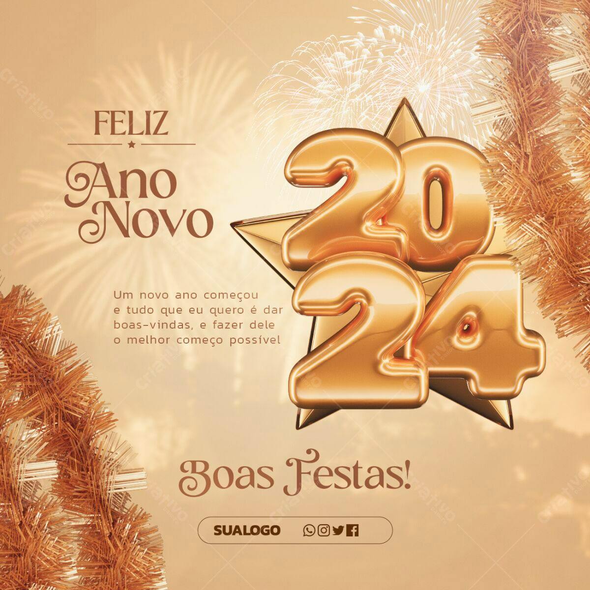 Flyer Feliz Ano Novo 2024 PSD Editável