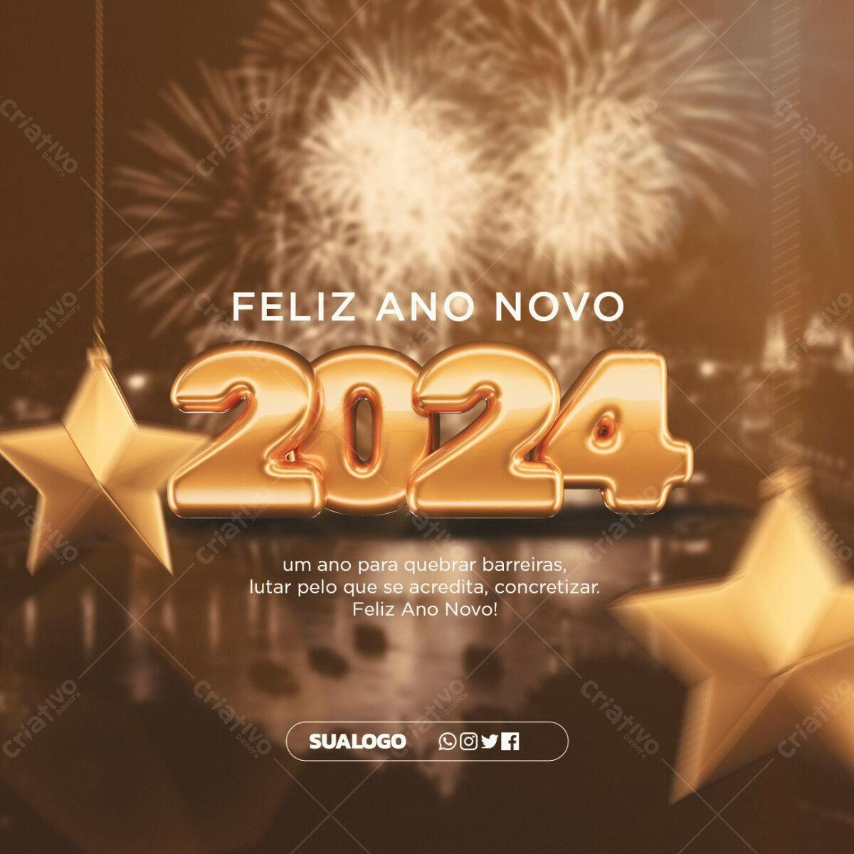 Postagem Feliz Ano Novo 2024 PSD Editável
