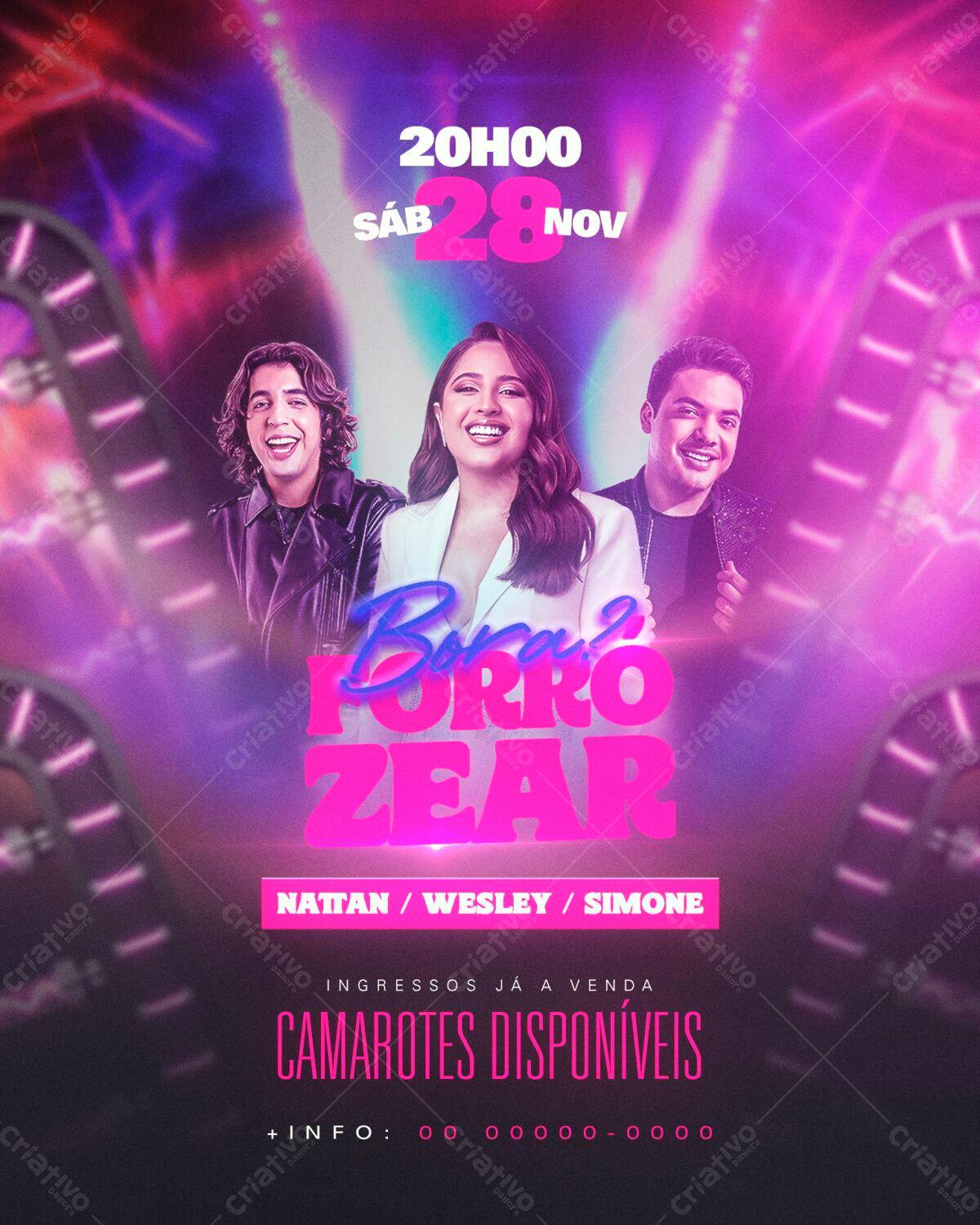 Flyer para Festa de Forró com Nattan, Wesley Safadão e Simone PSD Editável