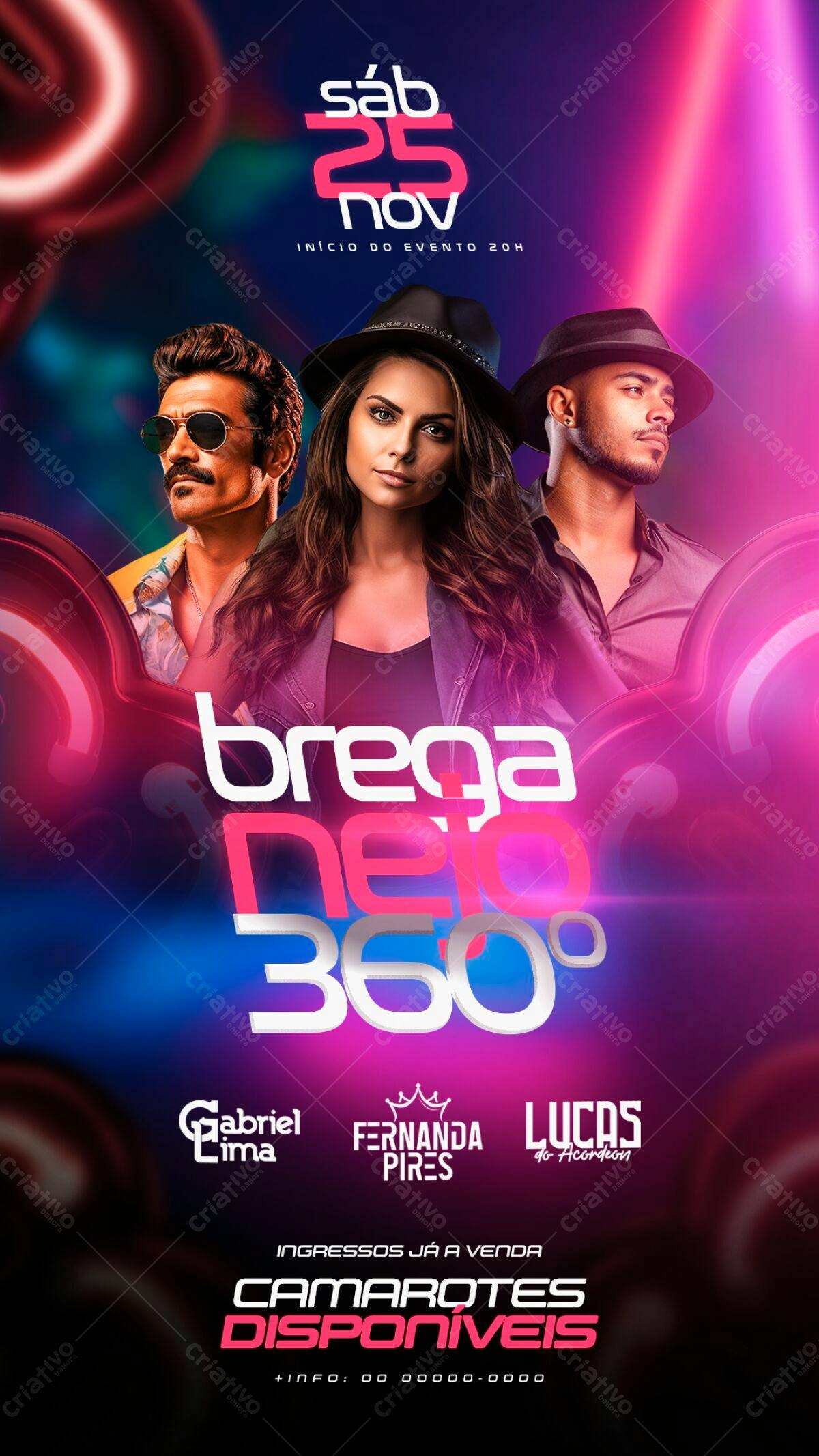 Flyer para Festa Brega Neon 360° PSD Editável