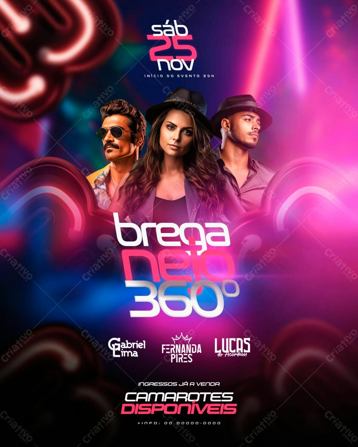 Flyer para Festa Brega Neon 360° PSD Editável
