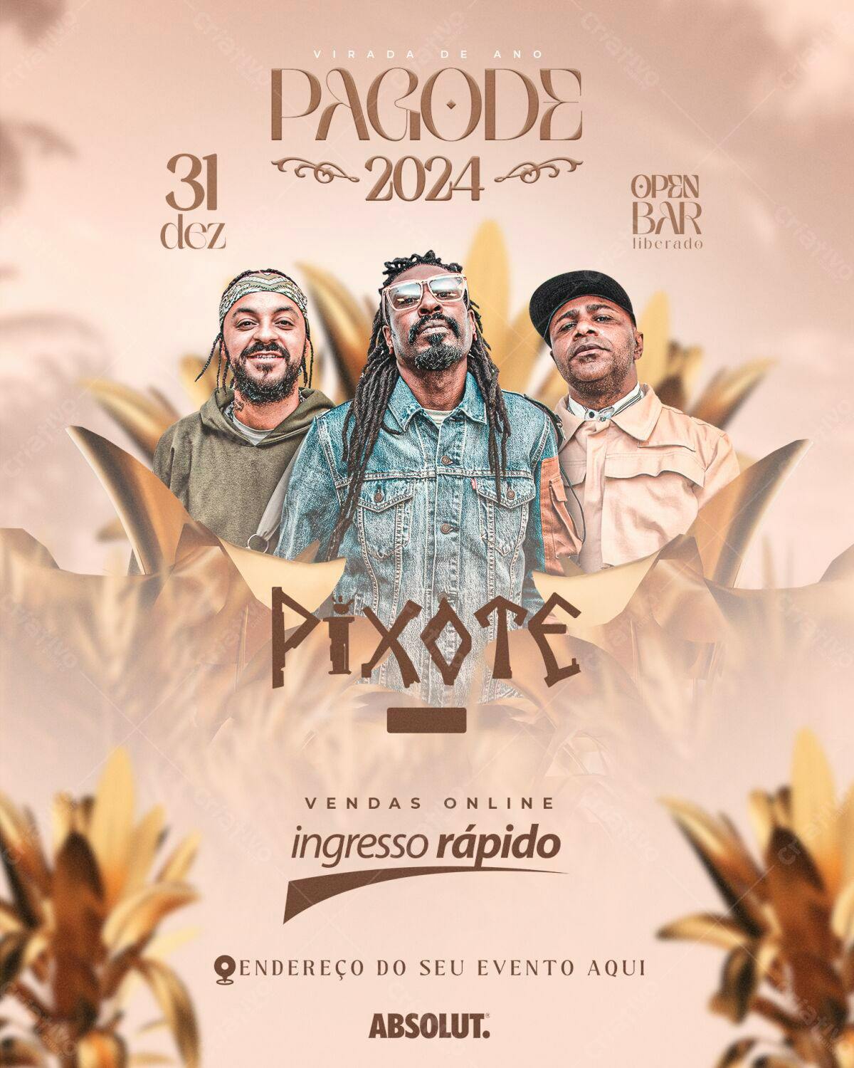 Flyer Réveillon Pagode 2024 com Pixote PSD Editável