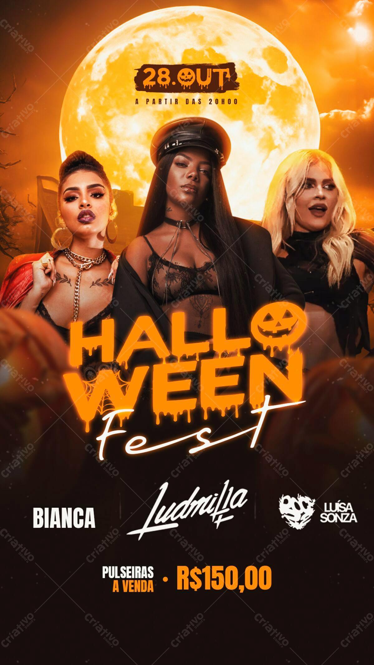 Flyer Festa Halloween com Bianca, Ludmilla e Luisa Sonza PSD Editável