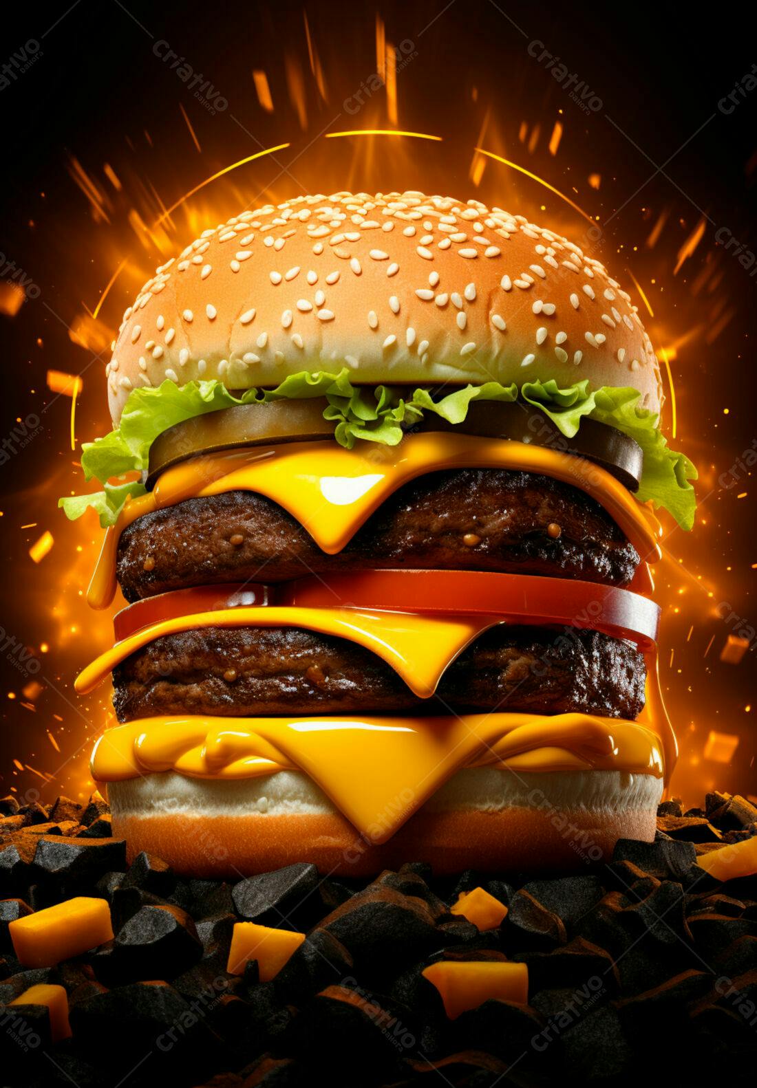Duplo Cheeseburger suculento com queijo derretido
