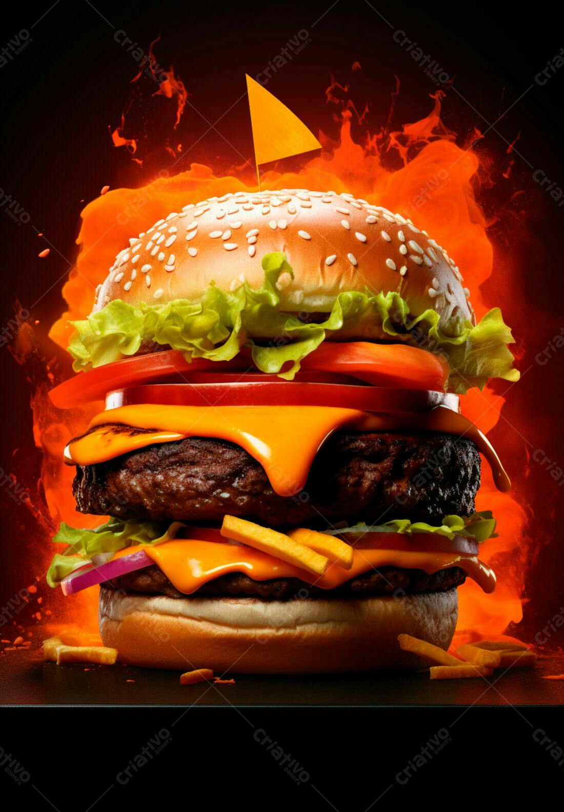 Hambúrguer flamejante com queijo derretido