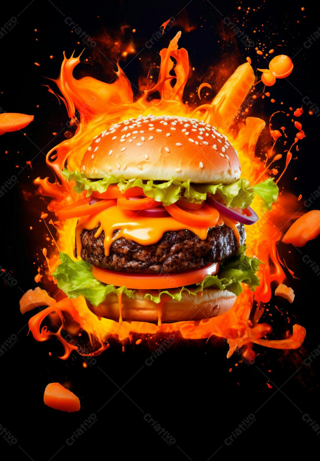 Hambúrguer flamejante com queijo cheddar
