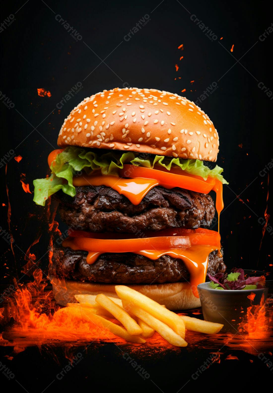 Duplo Cheeseburger com Batata Frita e Chama