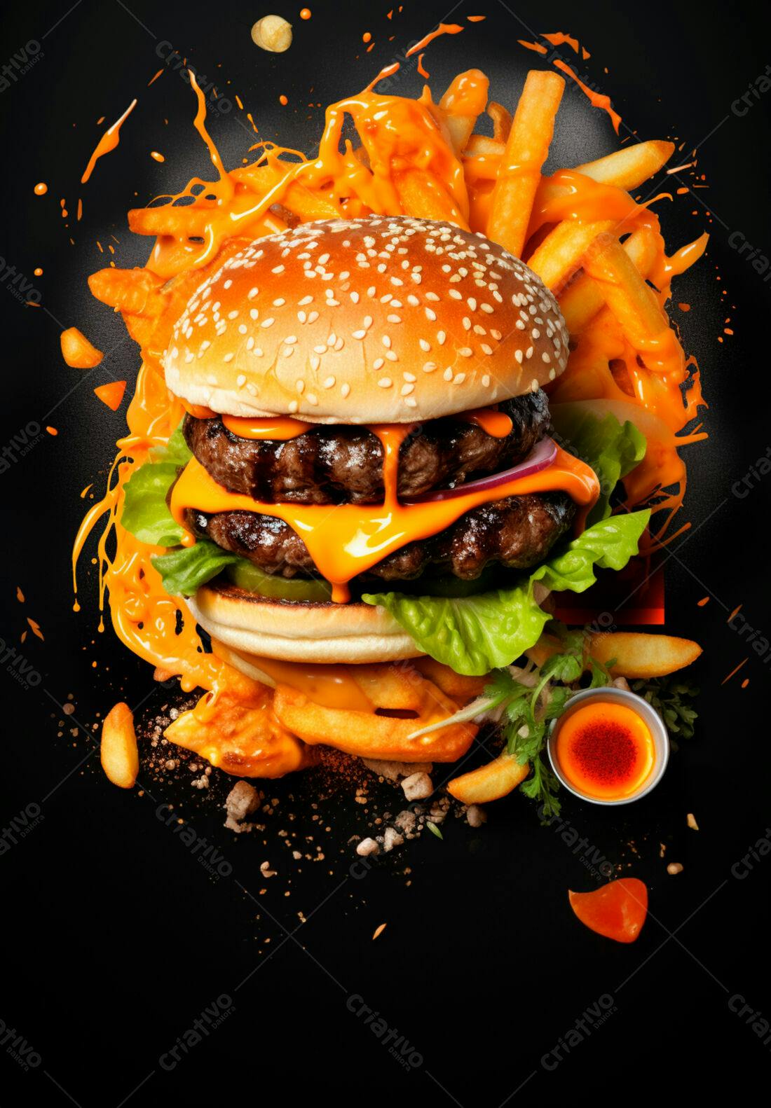 Hambúrguer Duplo com Batata Frita e Queijo Derretido