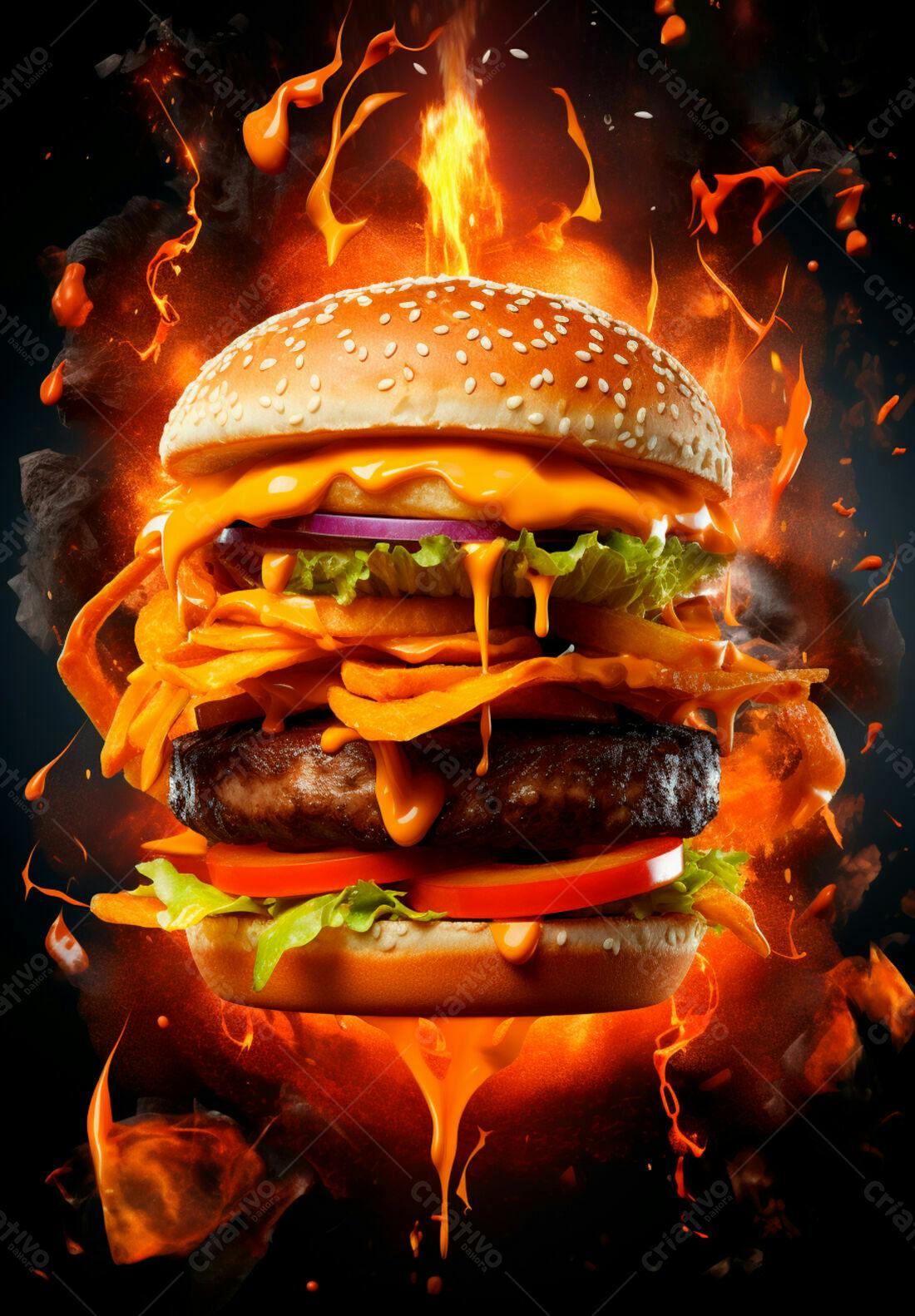 Hambúrguer flamejante com queijo derretido