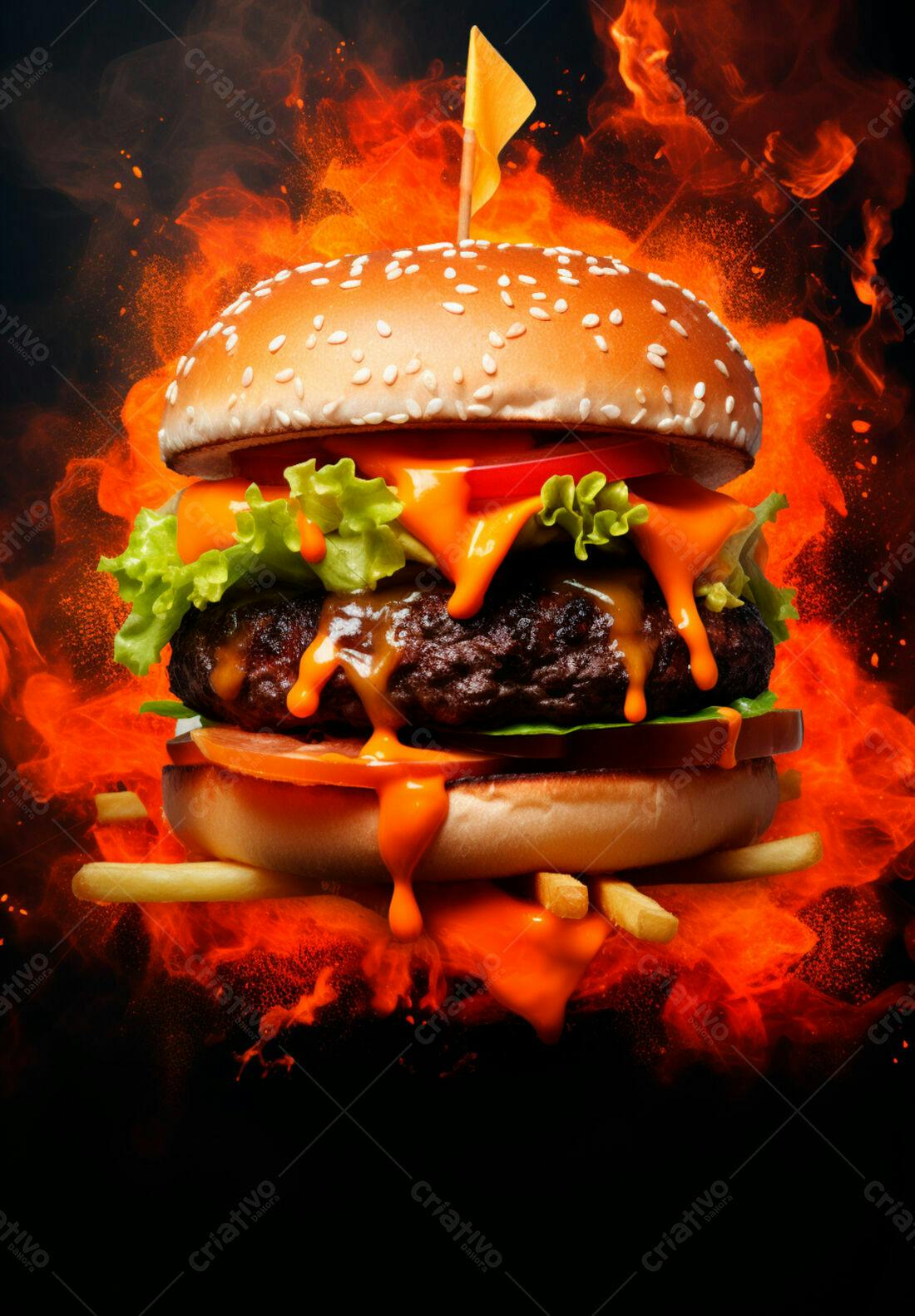 Hambúrguer Flamejante com Queijo Derretido