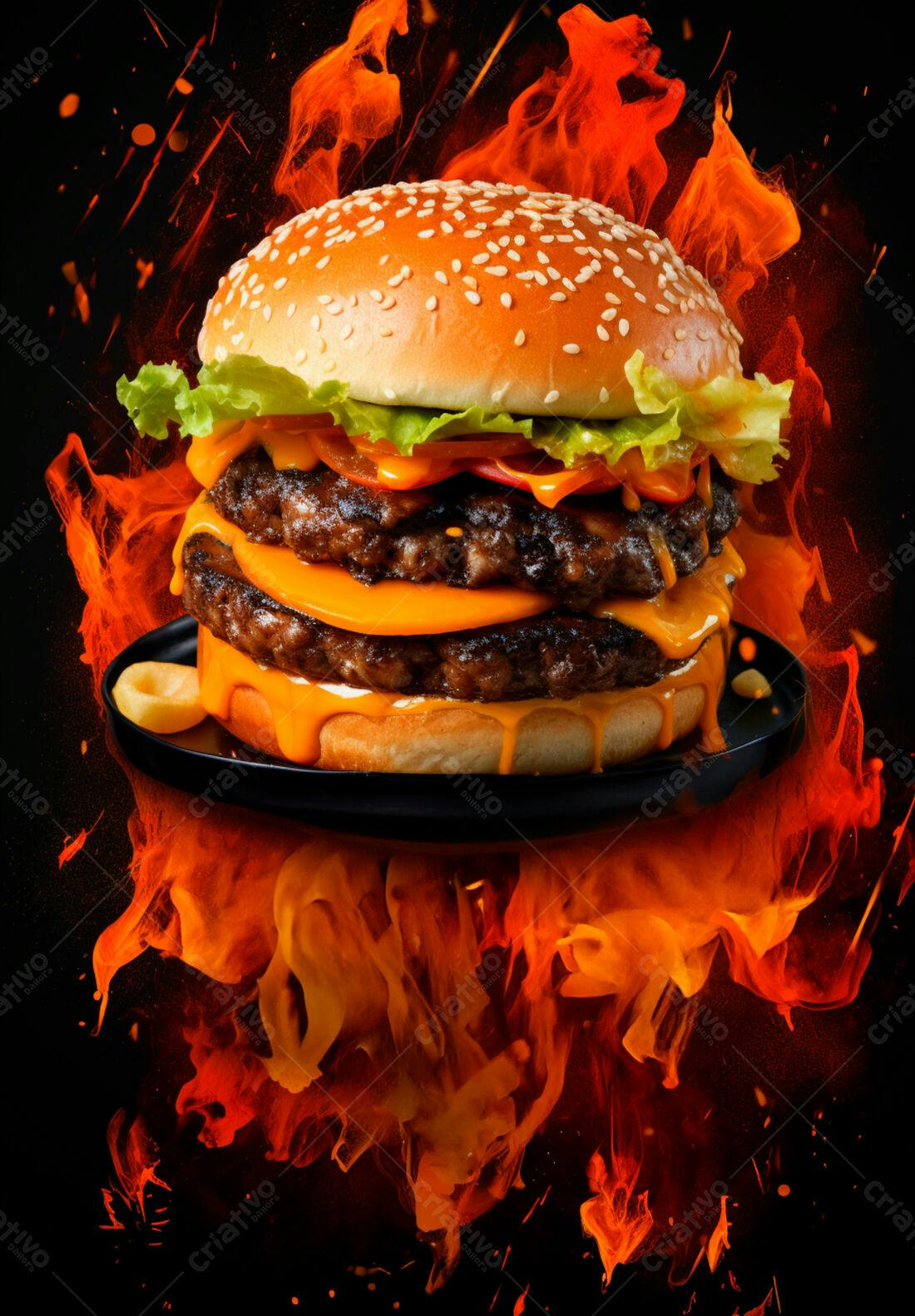 Duplo Cheeseburger em chamas