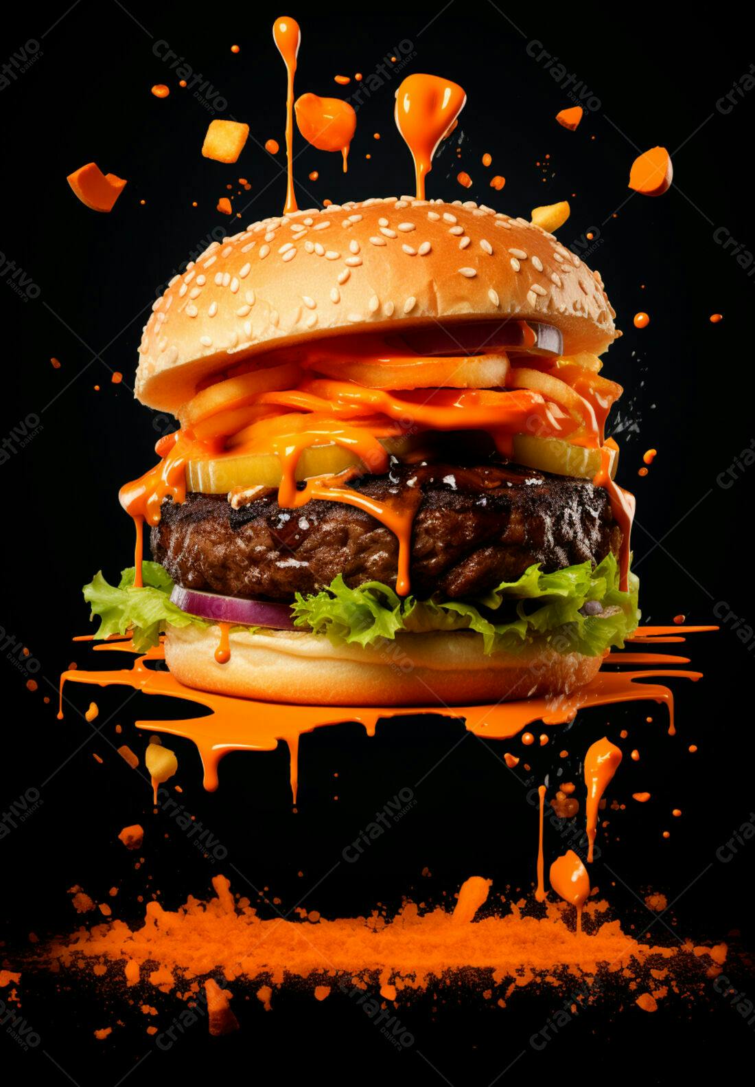 Hambúrguer suculento com cheddar e molho laranja