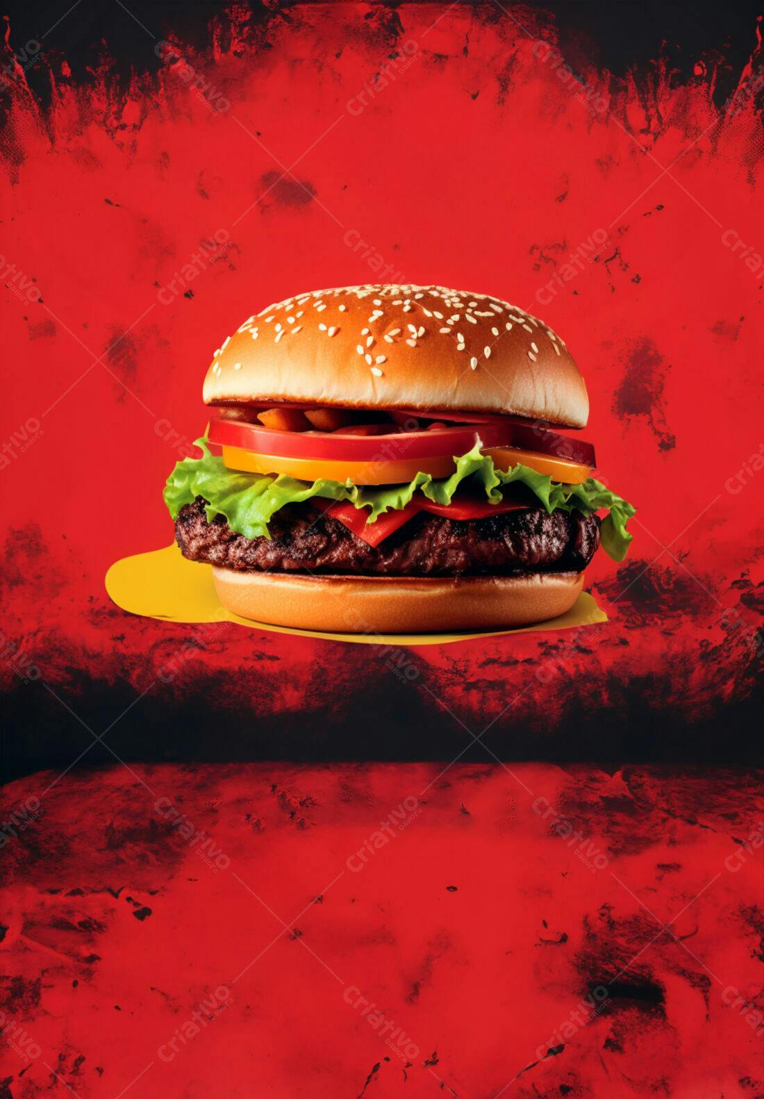 Hambúrguer suculento fundo vermelho