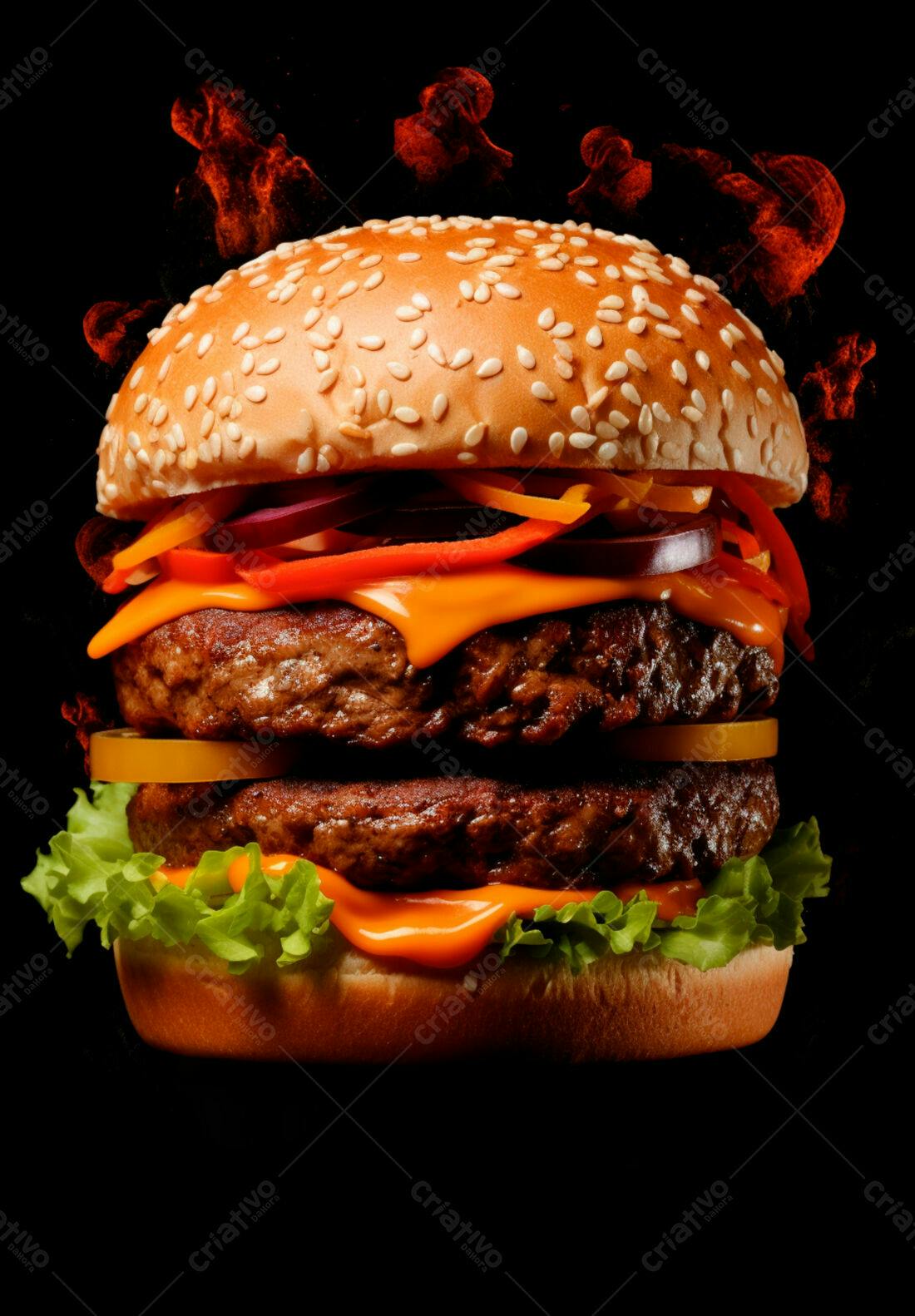 Duplo Cheeseburger flamejante com legumes
