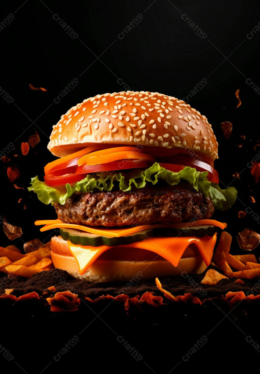 Hambúrguer suculento com batata frita