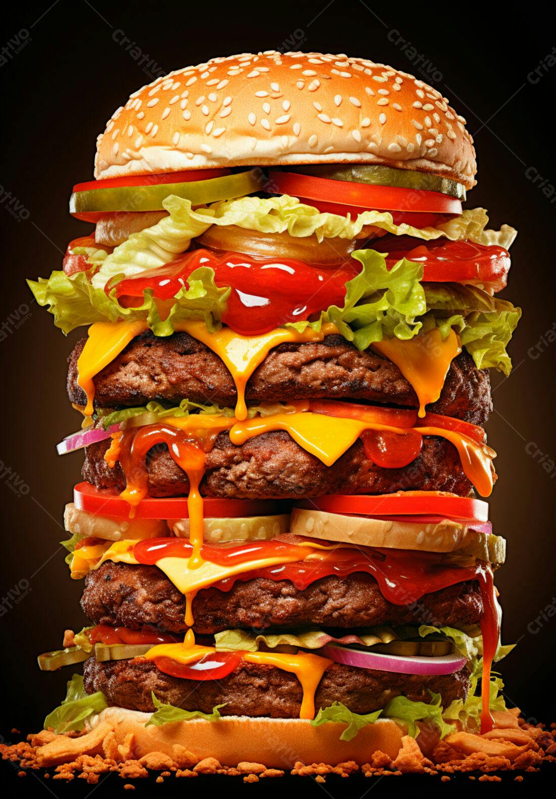 Mega Hambúrguer suculento com queijo e molho