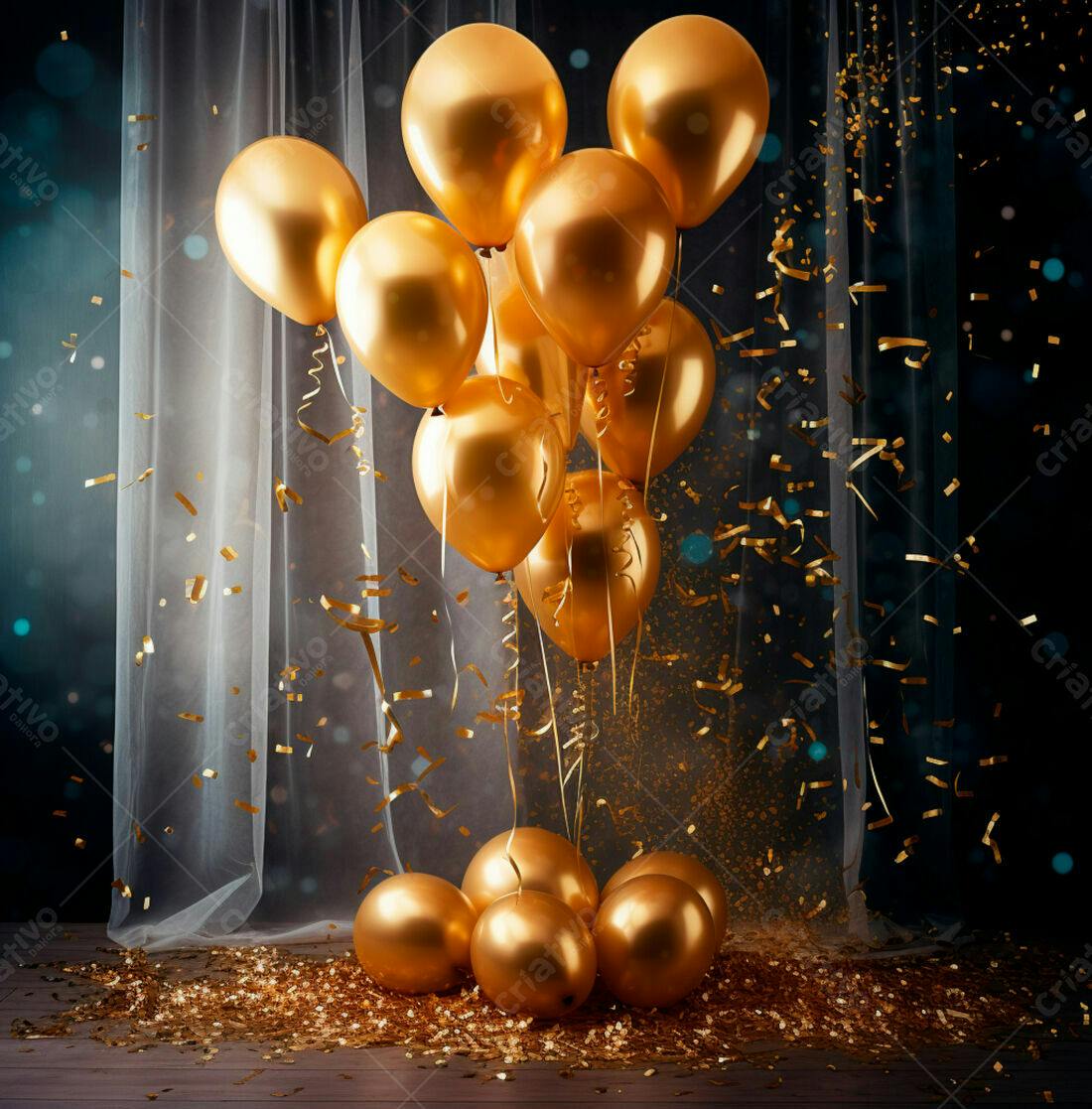 Balões dourados em festa de aniversário