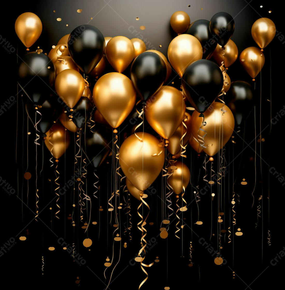 Balões dourados e pretos festa luxo