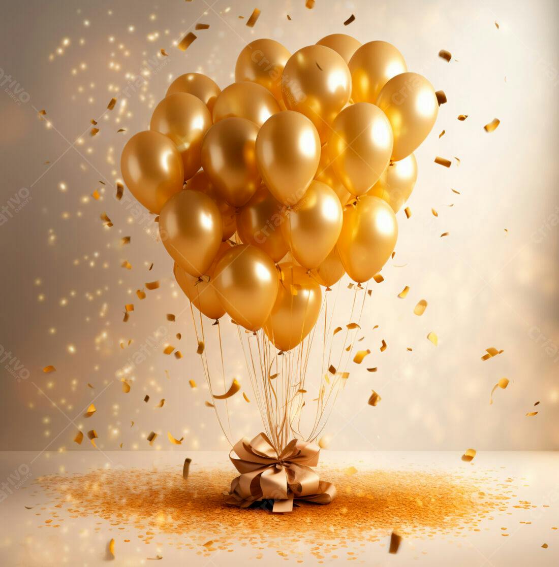 Balões dourados com laço festa luxo