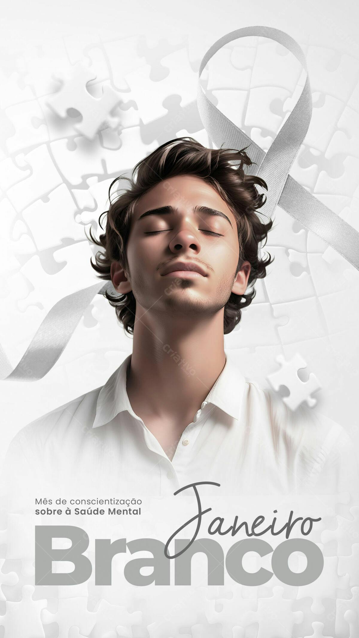 Flyer Janeiro Branco Saúde Mental PSD Editável
