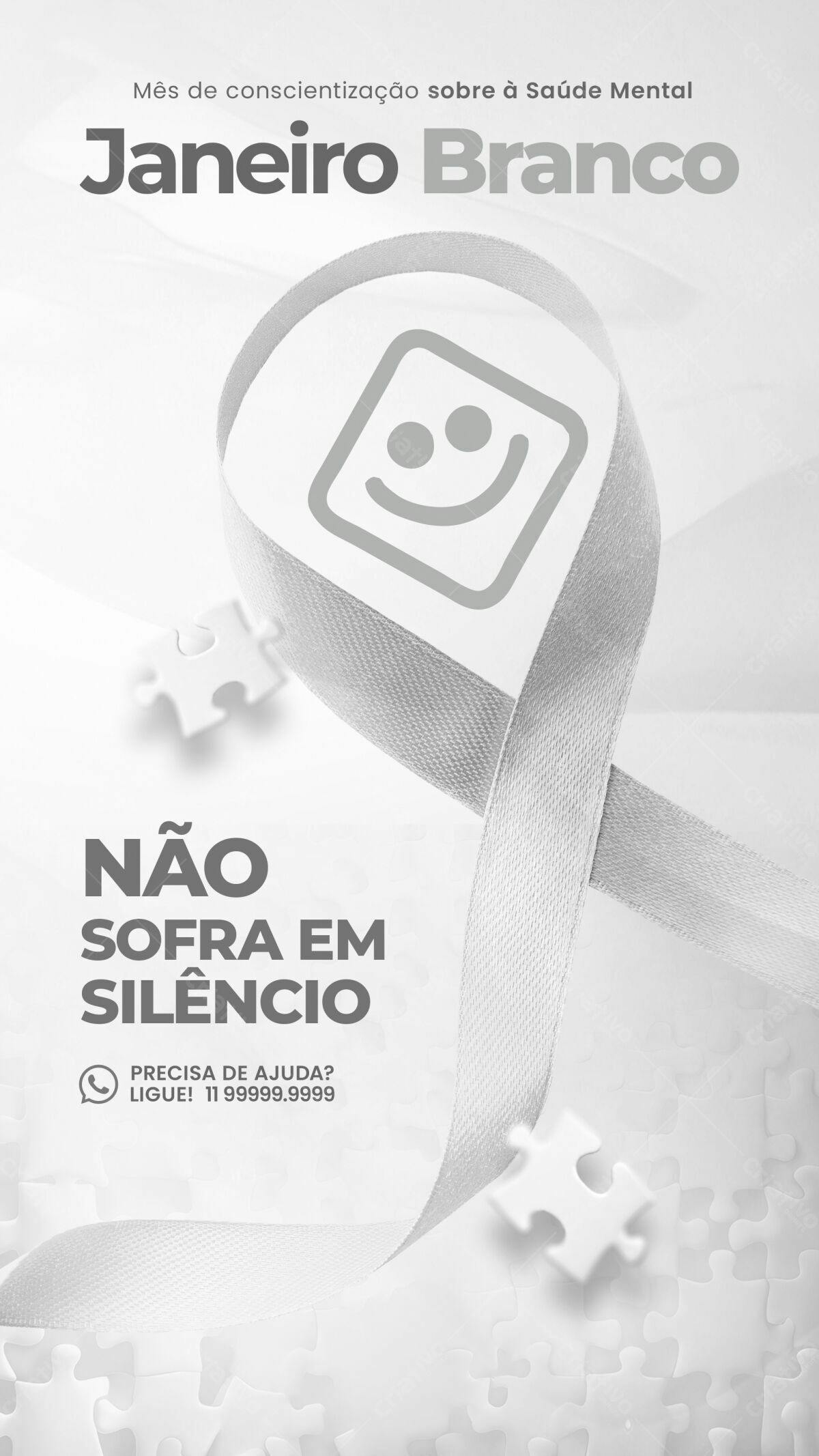 Flyer Janeiro Branco Saúde Mental PSD Editável