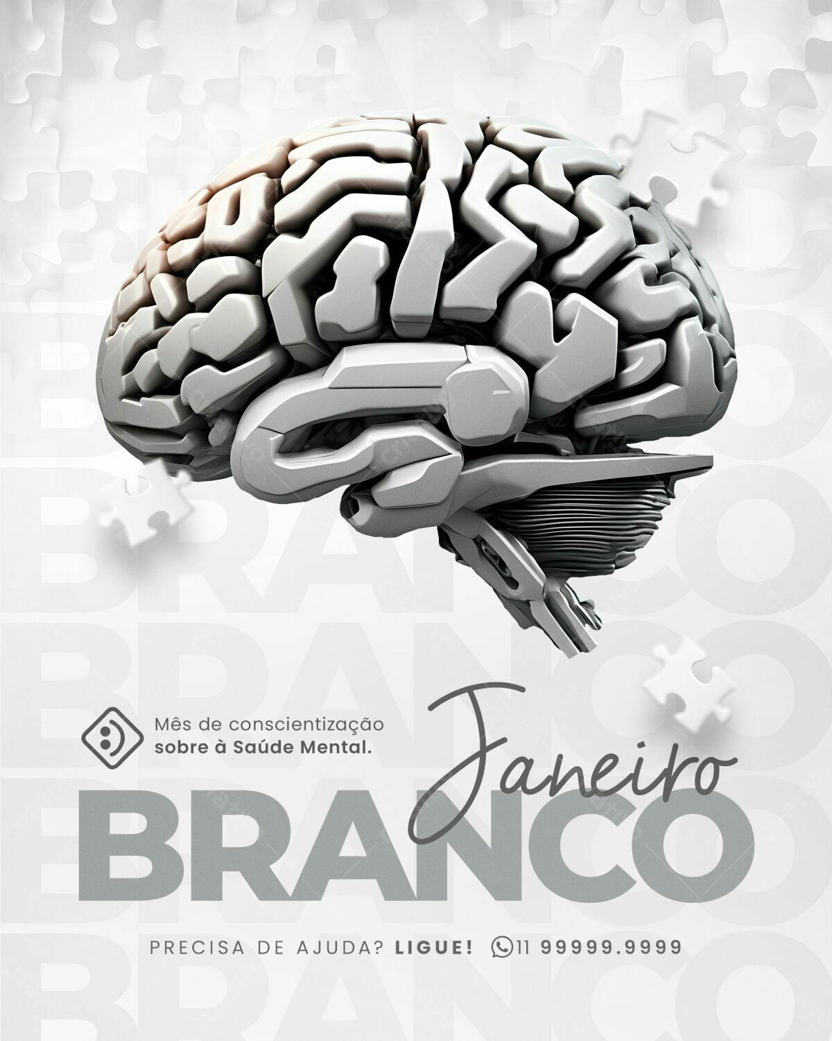 Flyer Janeiro Branco Saúde Mental PSD Editável